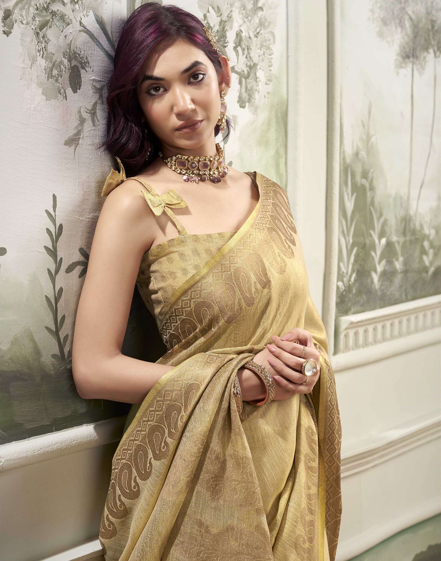 Khaki Tissue Silk Woven Kanjivaram Saree - Image 4