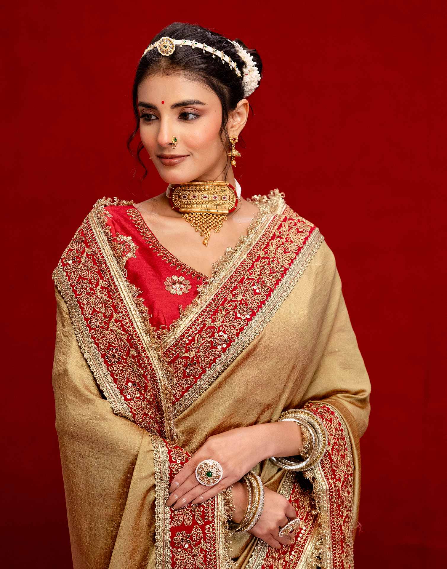 Khaki Vichitra Silk Sequence Embroidery Lace Saree - Image 2