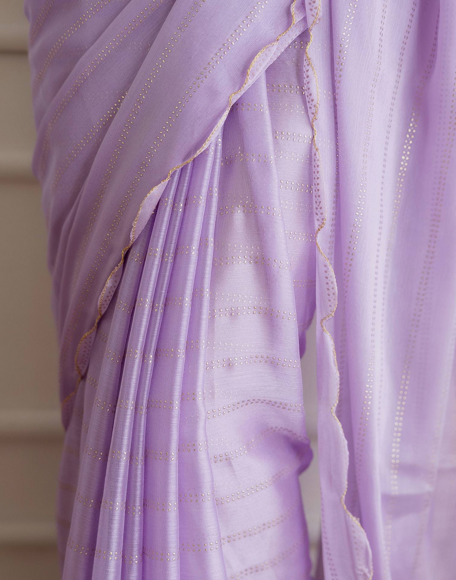Lavender Chiffon Foil Printed Saree - Image 12