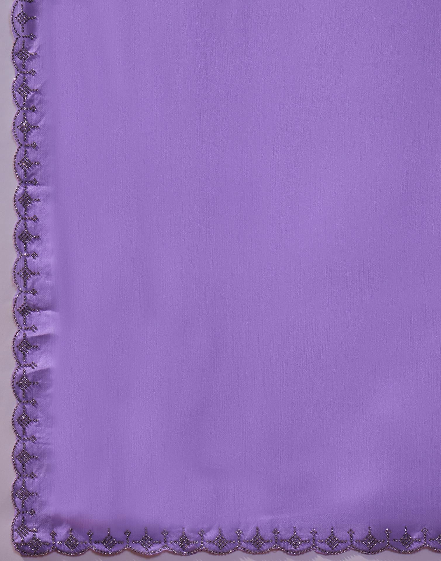 Lavender Chiffon Stone Work Swarovski Saree - Image 9