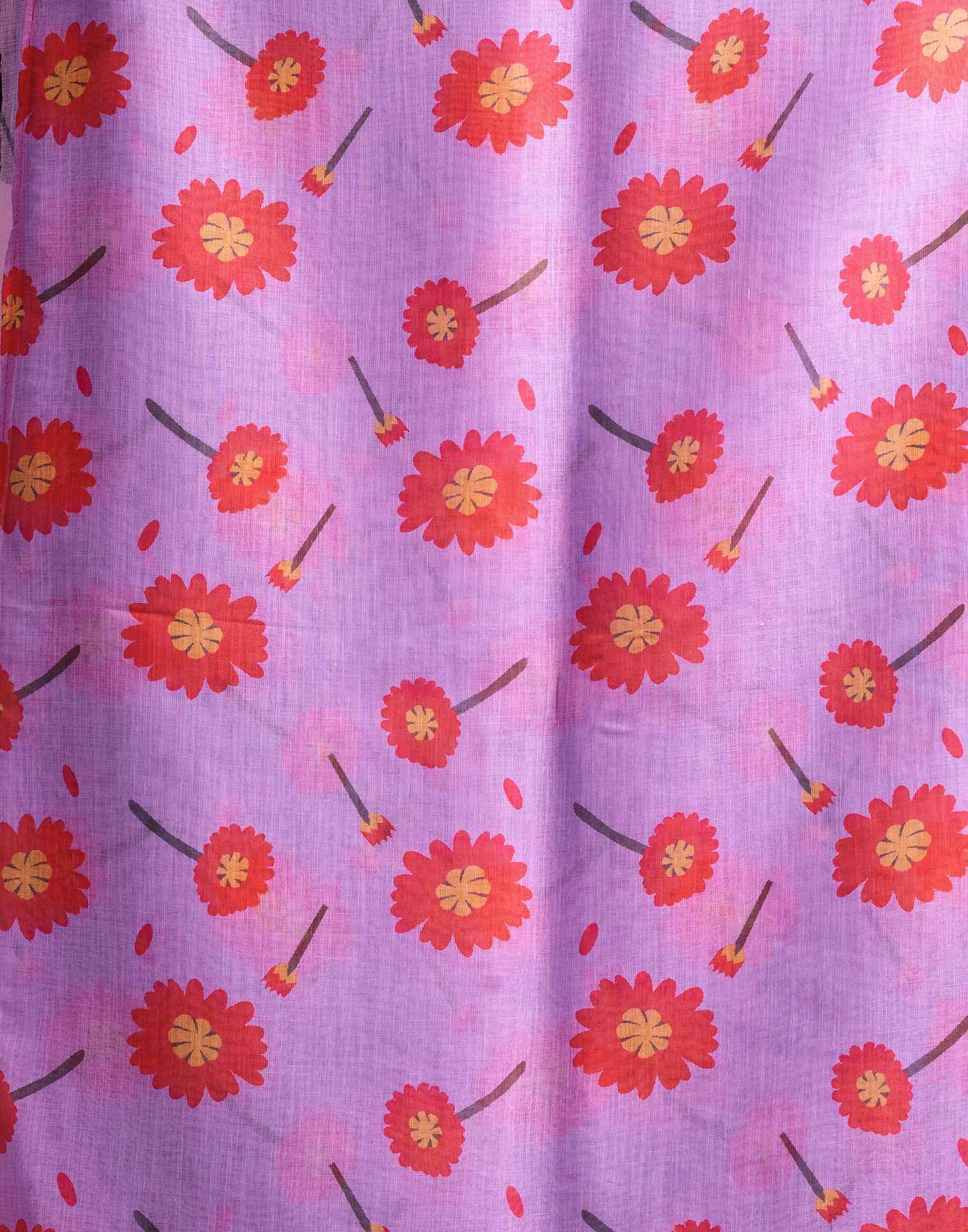 Lavender Cotton Linen Printed Saree - Image 7