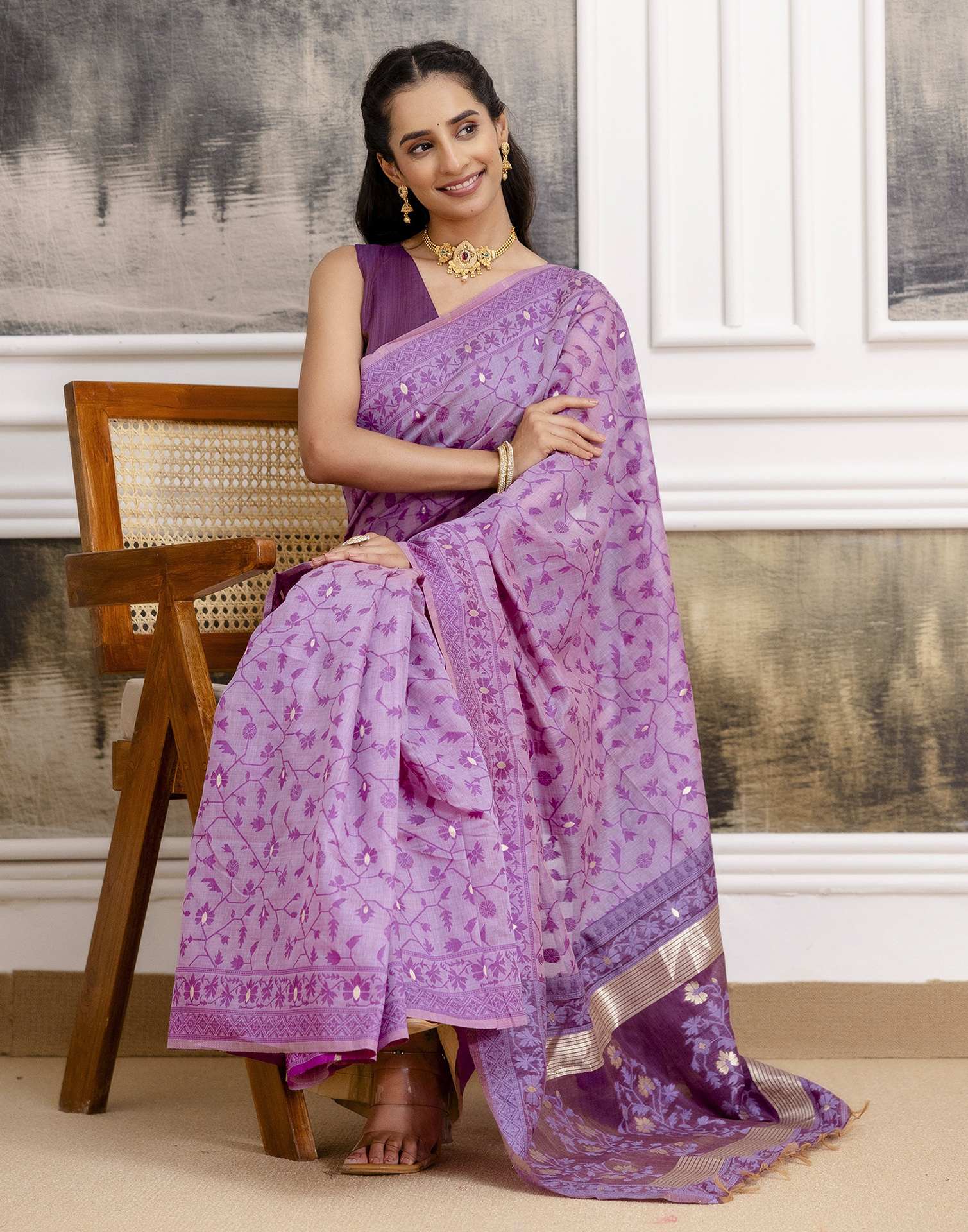 Lavender Cotton Woven Saree - Image 11