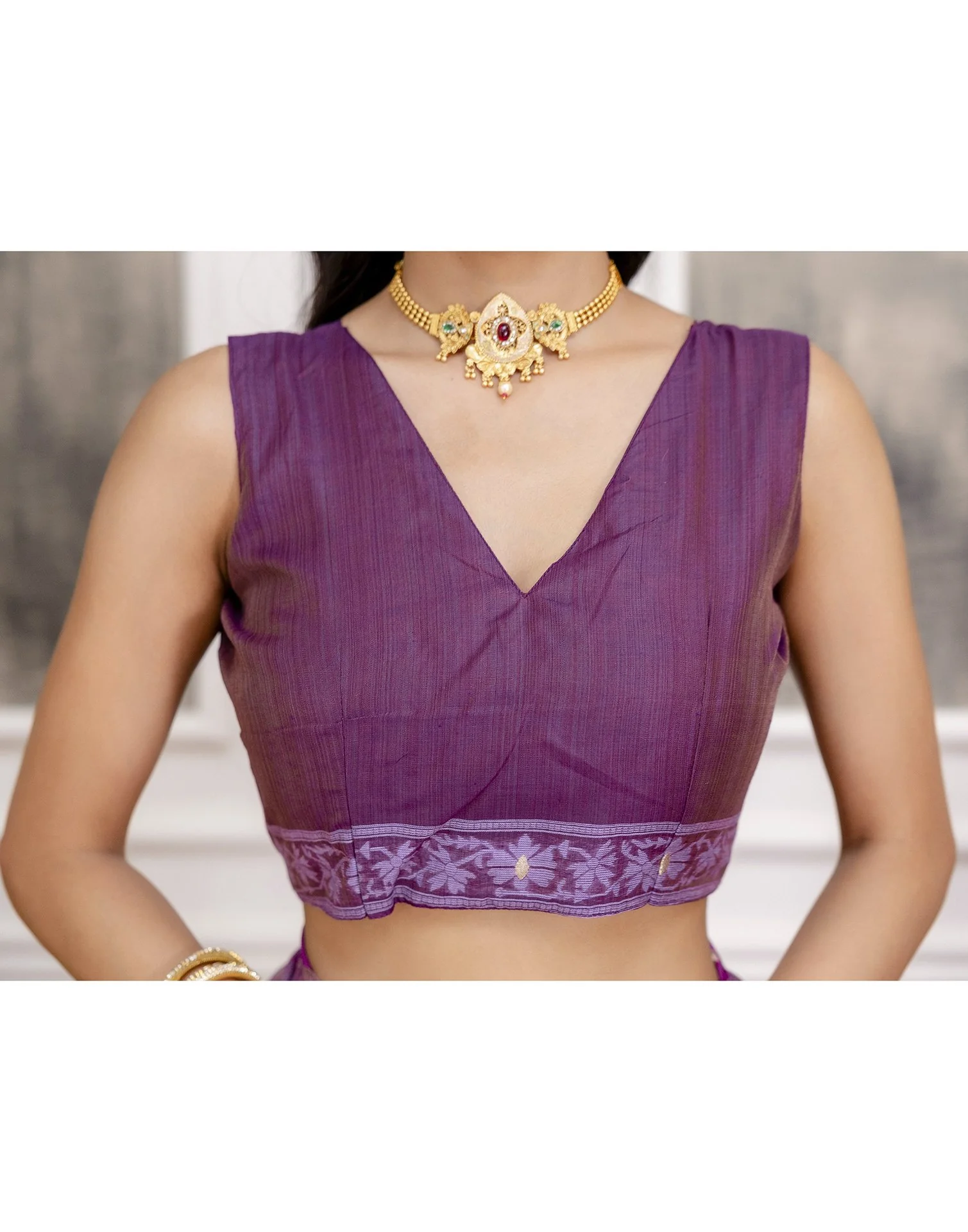 Lavender Cotton Woven Saree - Image 14