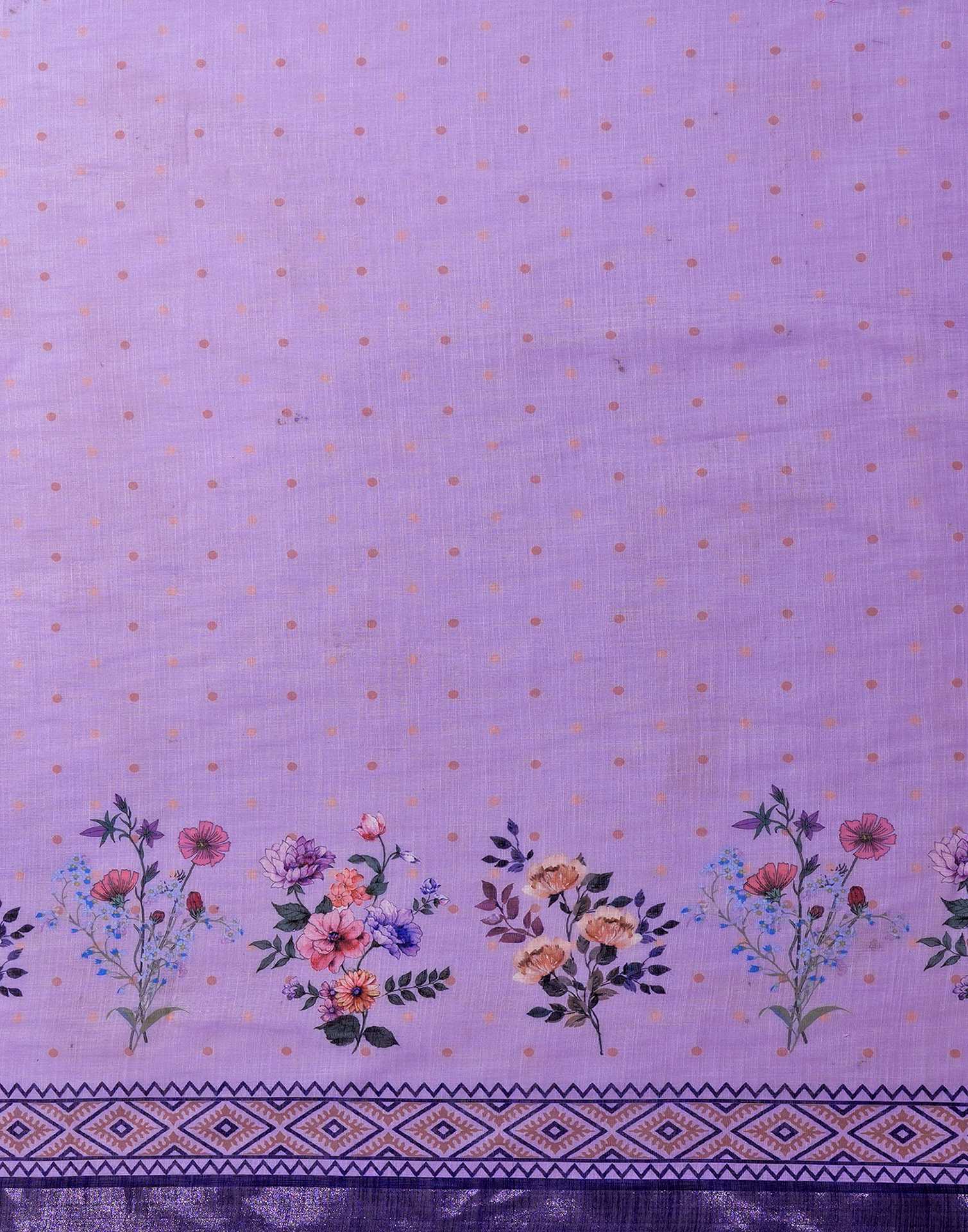Lavender Linen Woven Printed Saree - Image 9