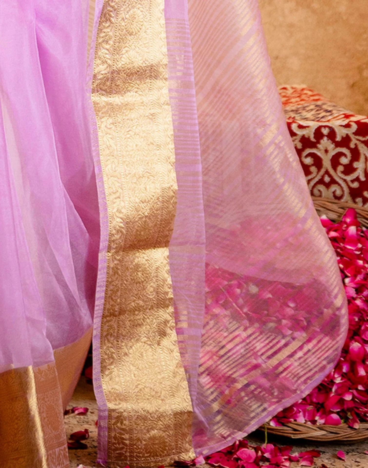Lavender Organza Woven Border Saree - Image 10