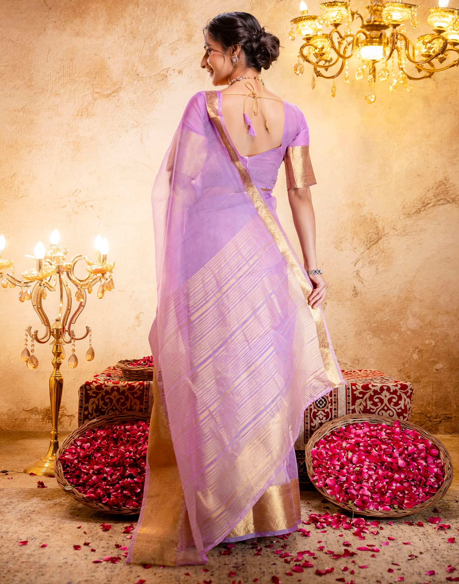 Lavender Organza Woven Border Saree - Image 7