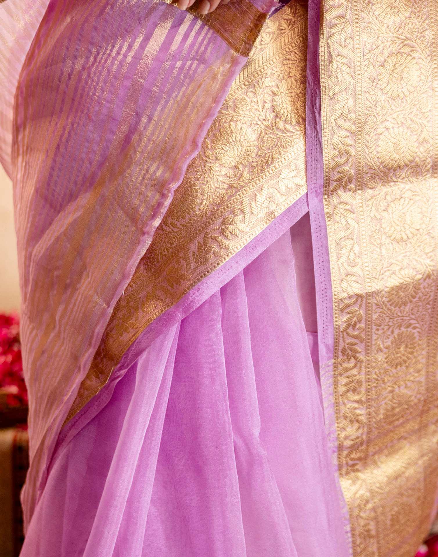 Lavender Organza Woven Border Saree - Image 9
