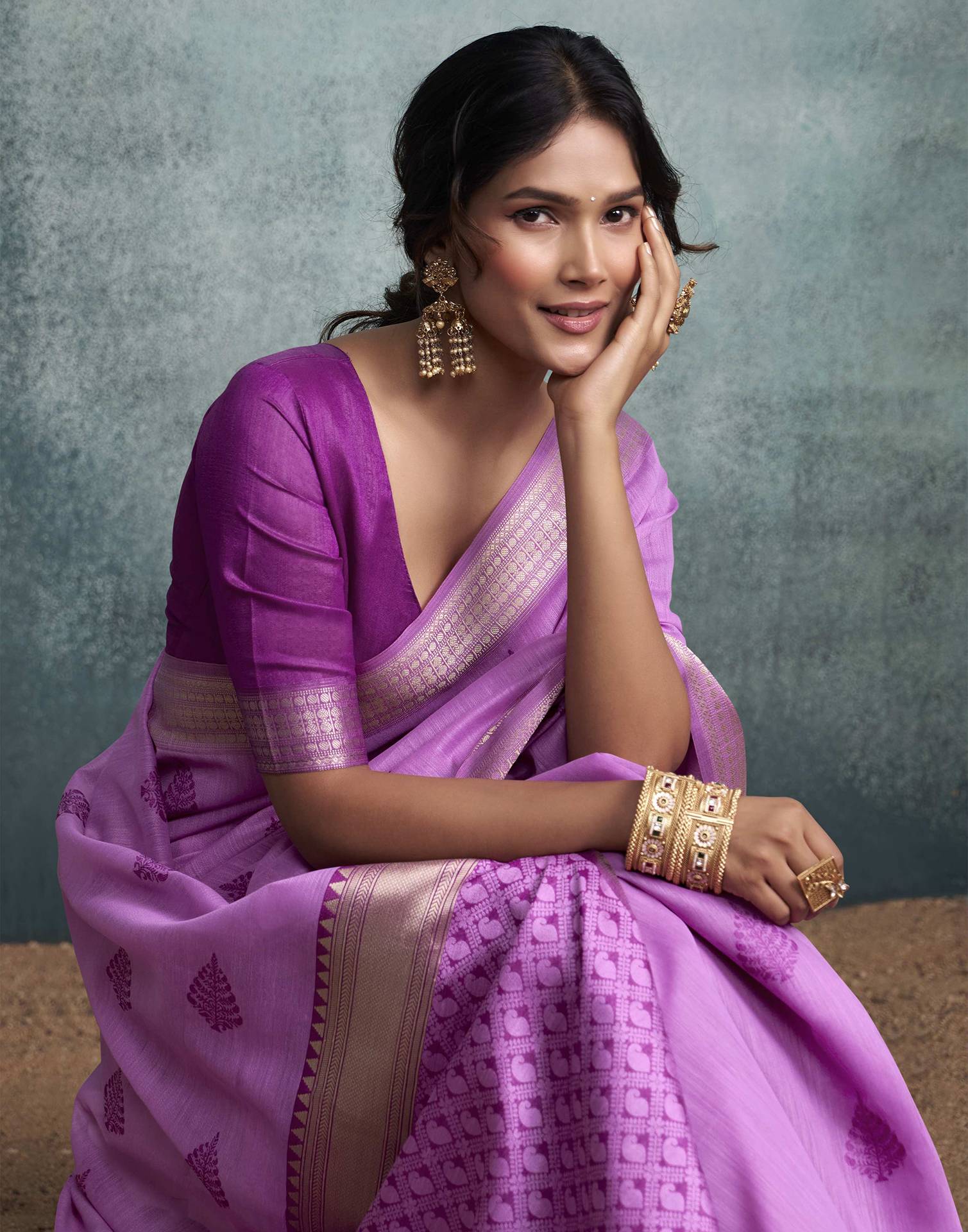 Lavender Pink Cotton Woven Saree - Image 4