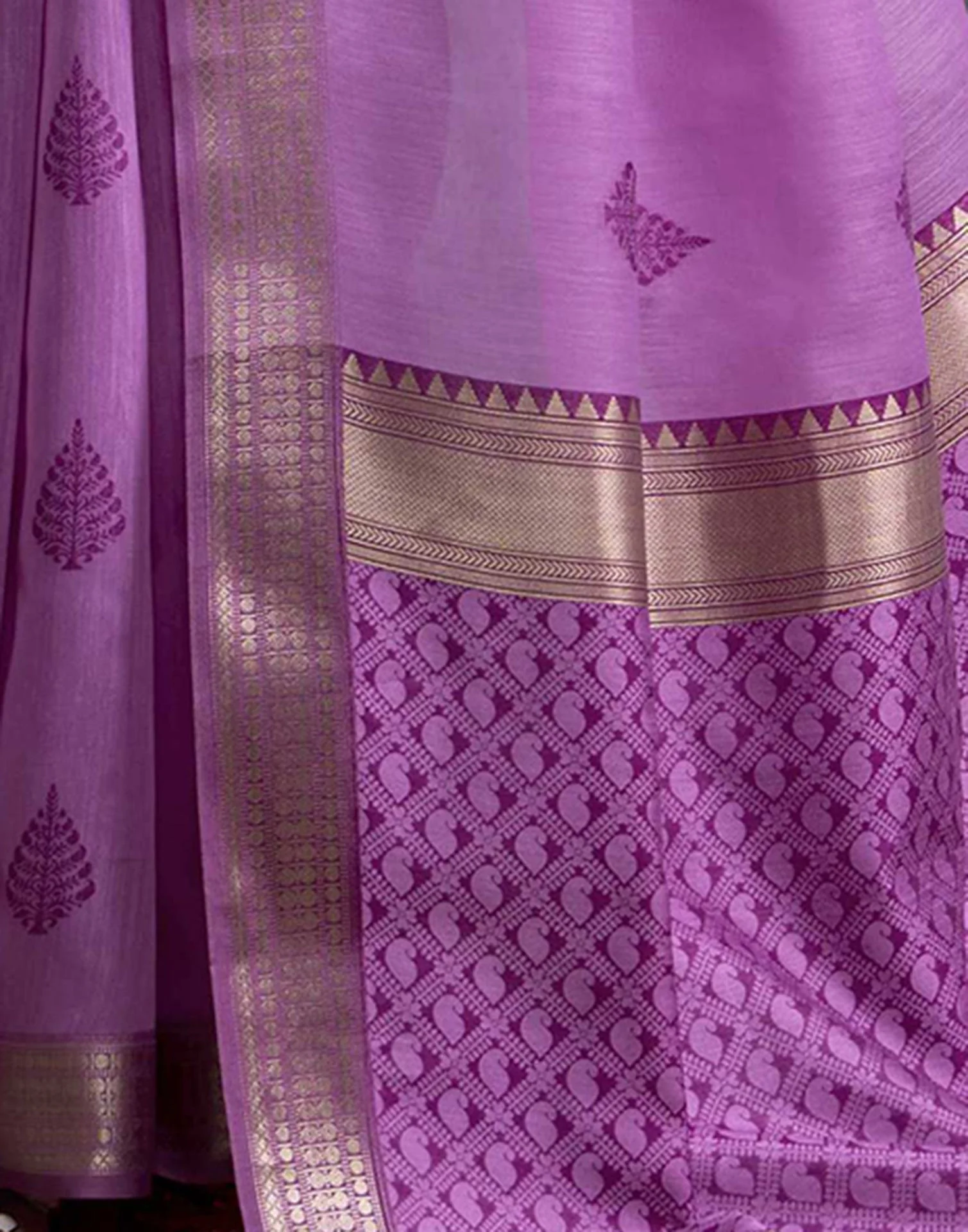 Lavender Pink Cotton Woven Saree - Image 6
