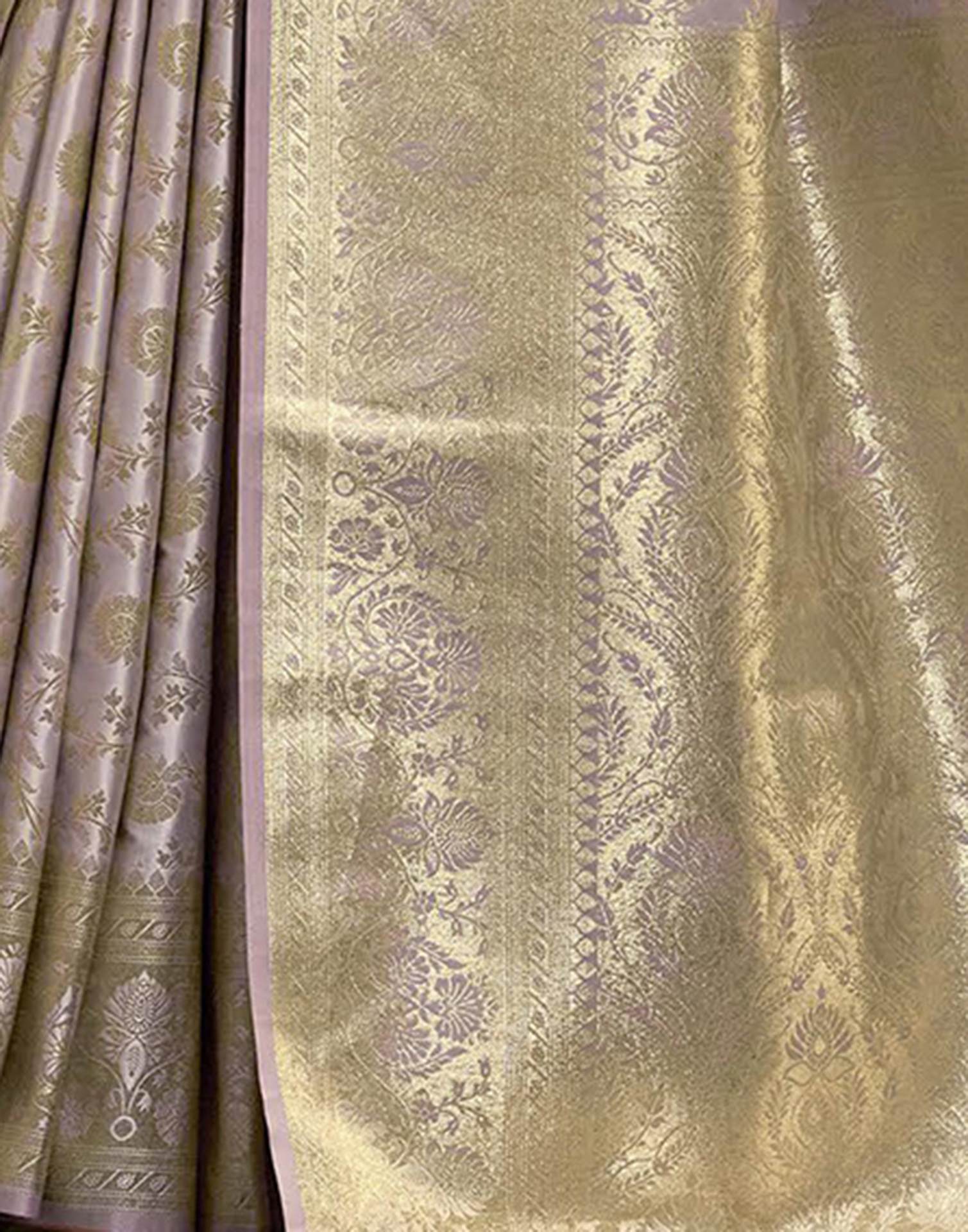 Lavender Satin Woven Banarasi Saree - Image 6