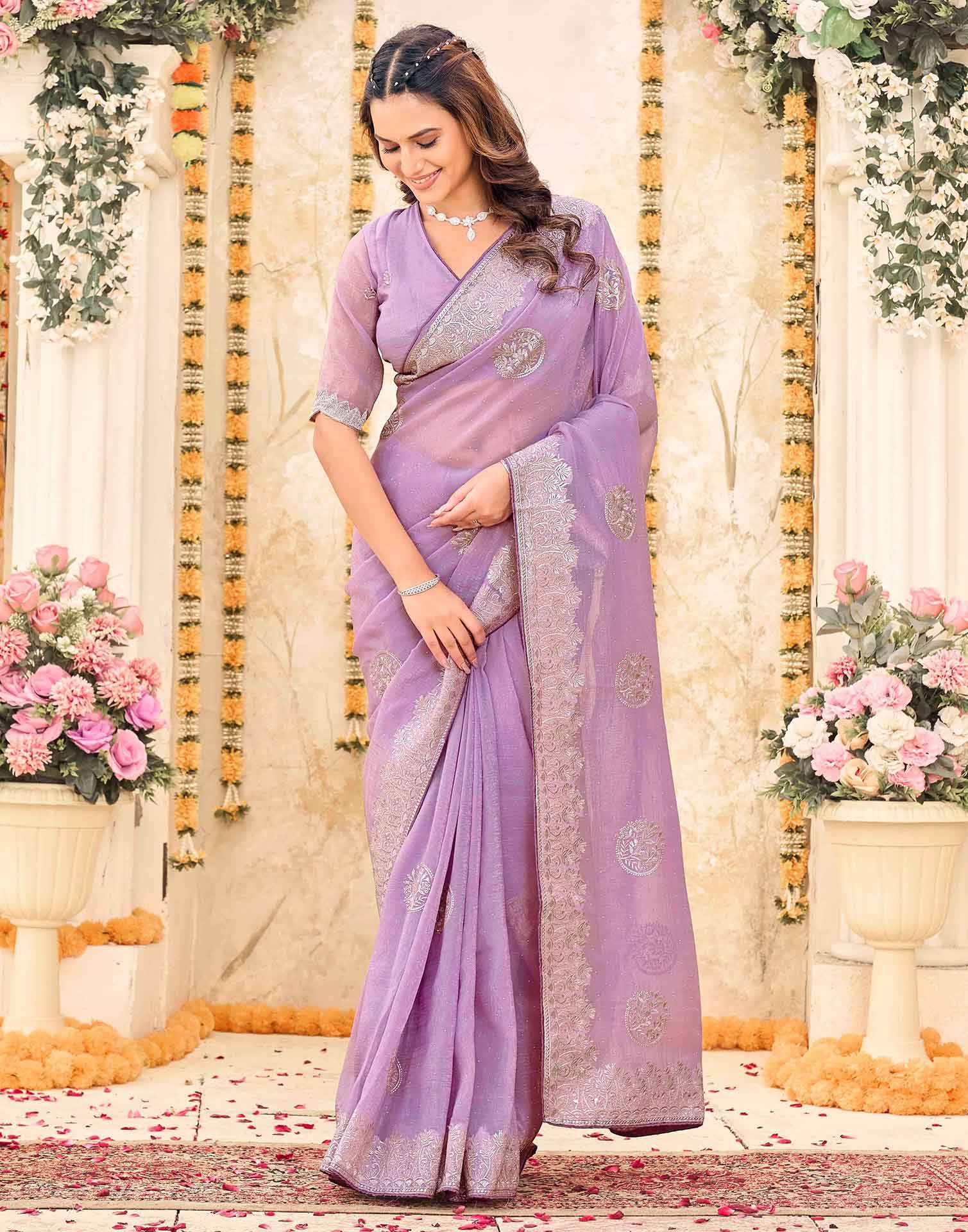 Lavender Shimmer Embroidery Embellished Saree - Image 2