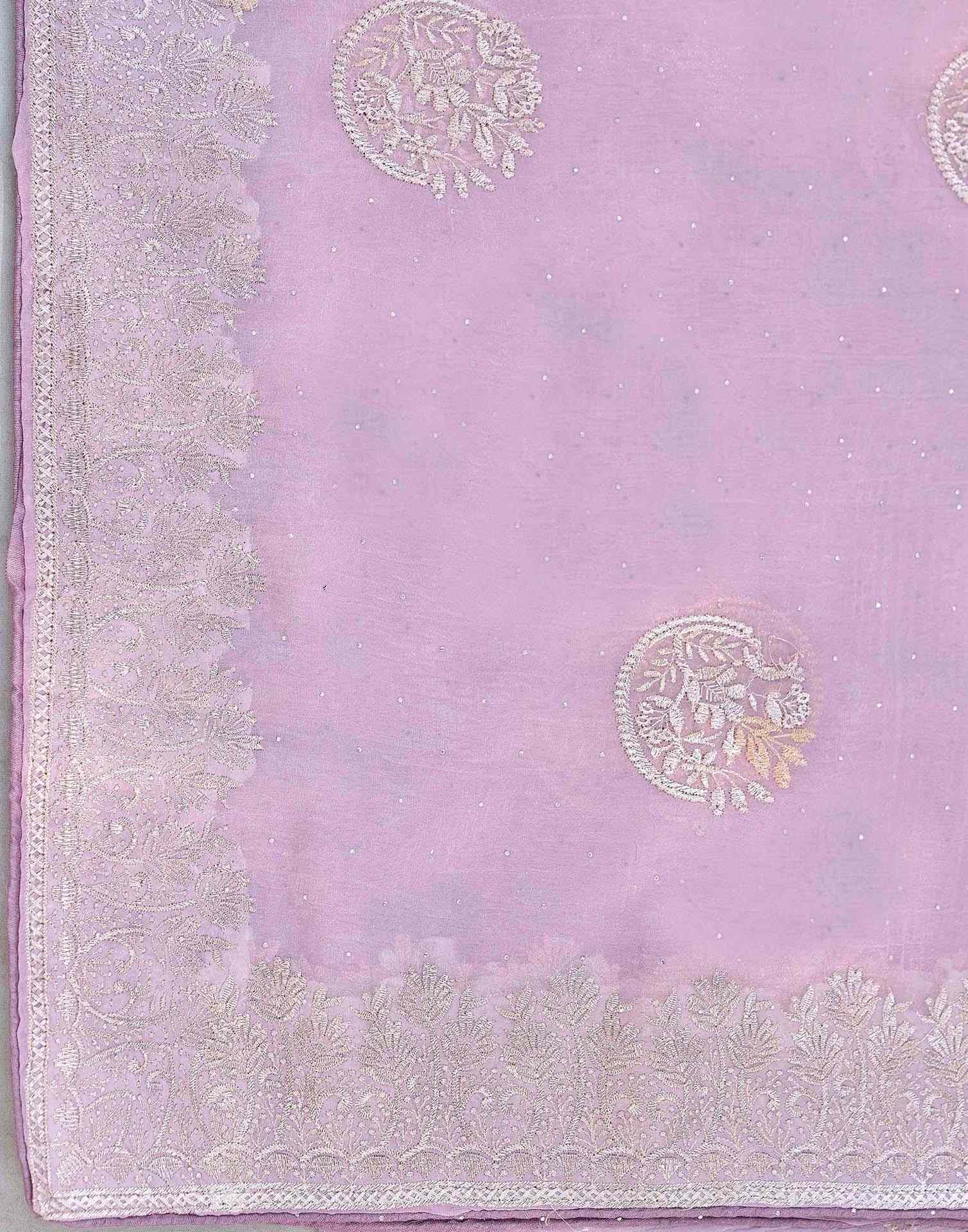 Lavender Shimmer Embroidery Embellished Saree - Image 7