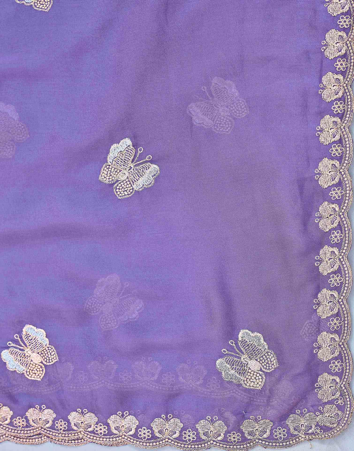Lavender Shimmer Georgette Sequence Embroidery saree - Image 8
