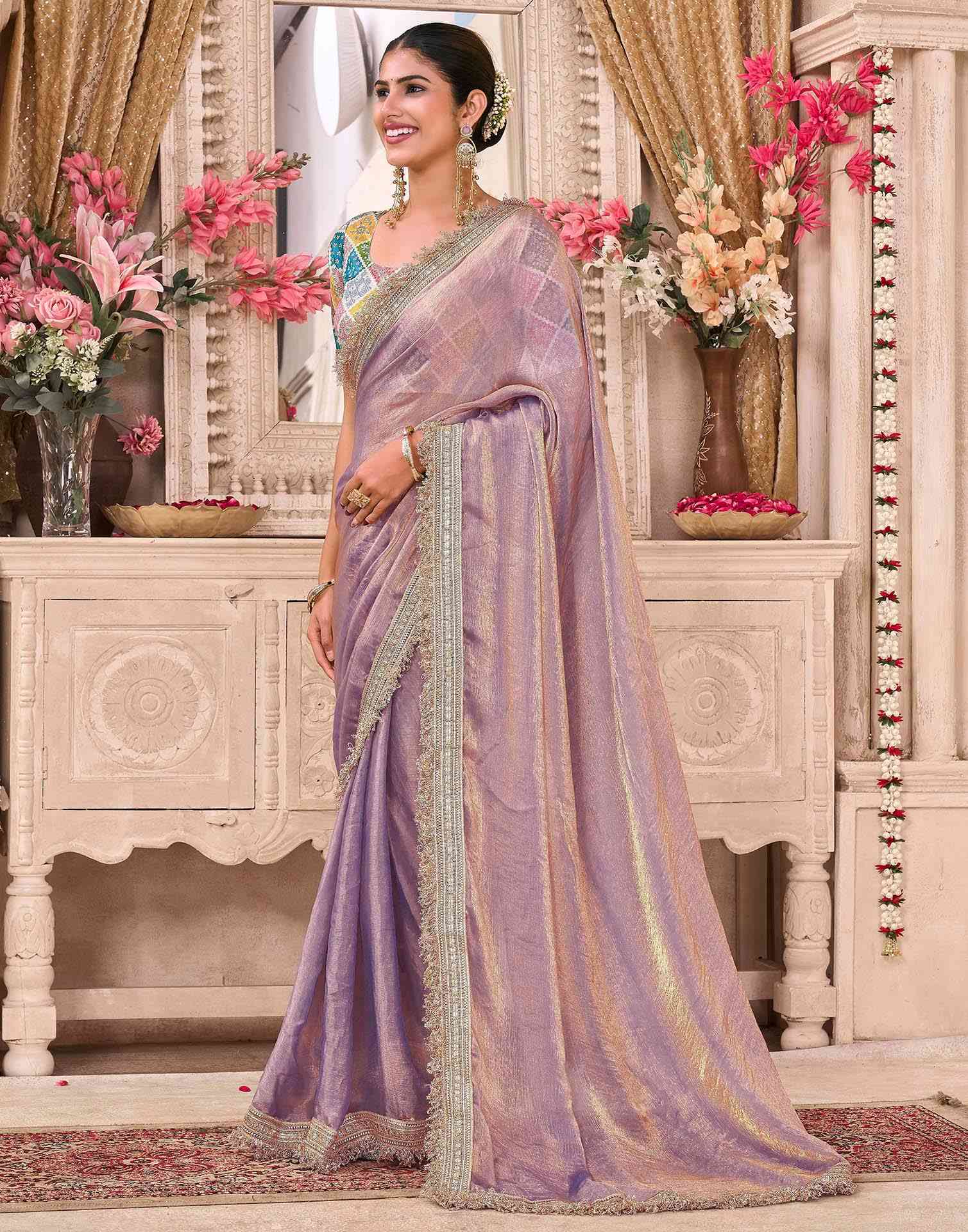 Lavender Shimmer Gota Lace Saree - Image 4