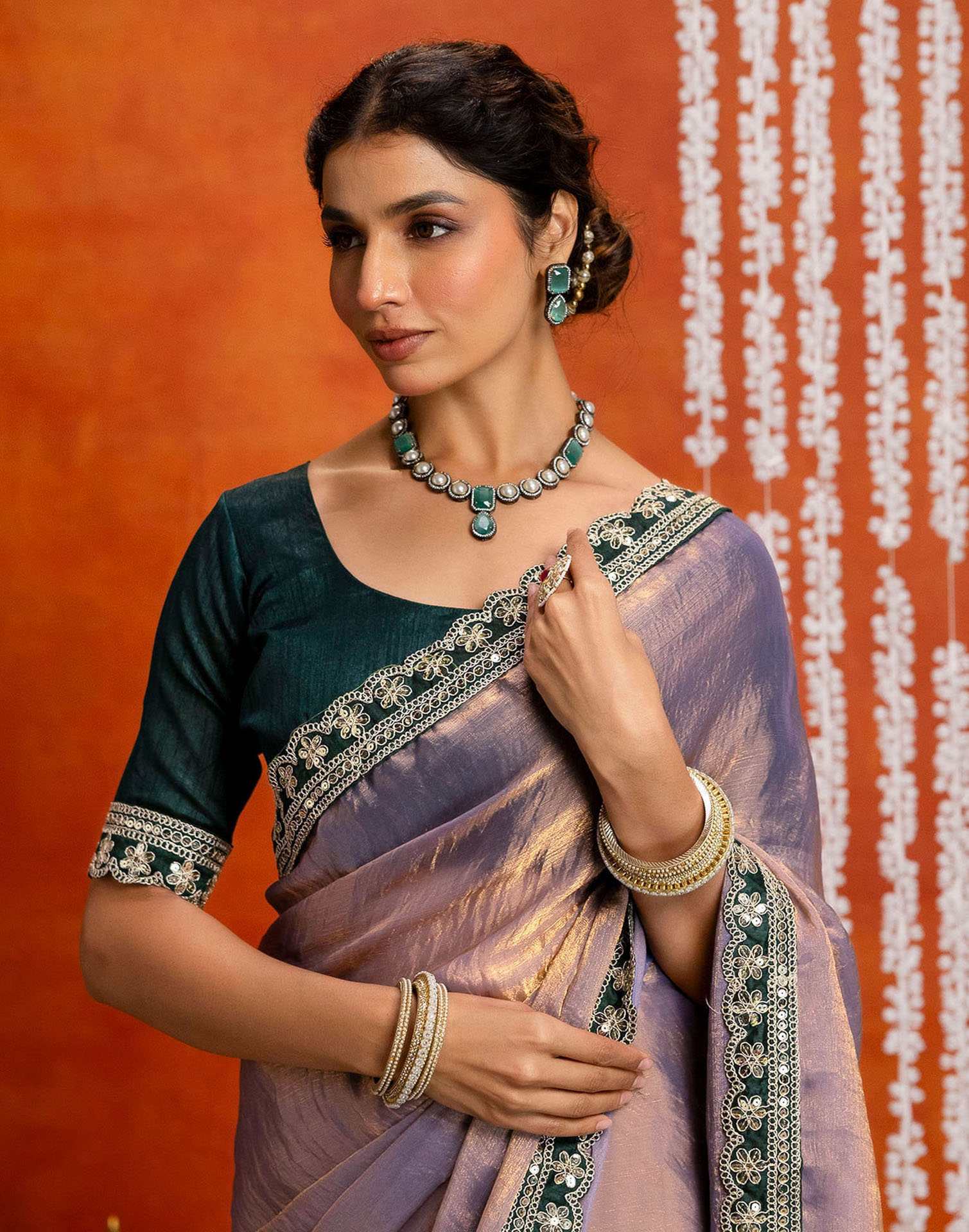 Lavender Shimmer Sequence Lace Saree - Image 2