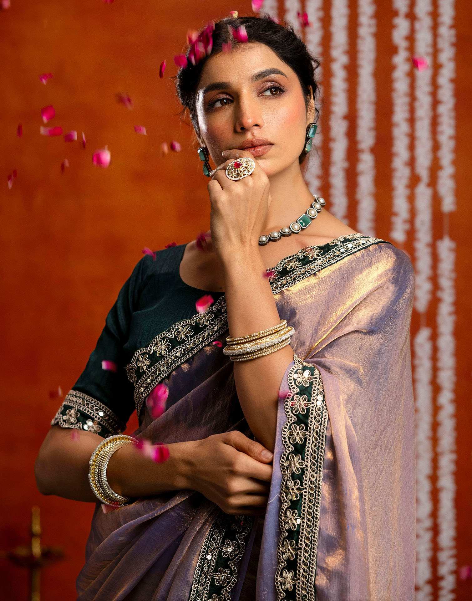Lavender Shimmer Sequence Lace Saree - Image 5