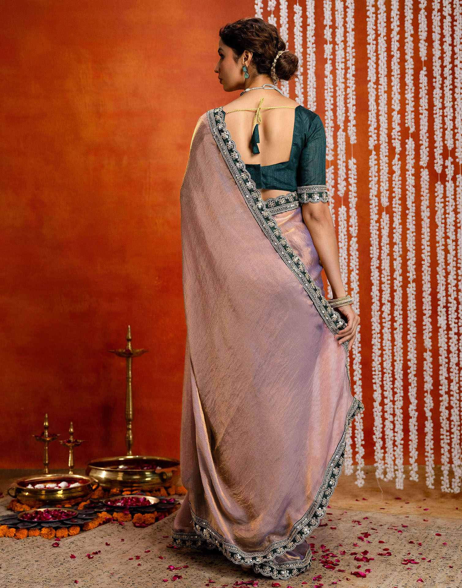 Lavender Shimmer Sequence Lace Saree - Image 8