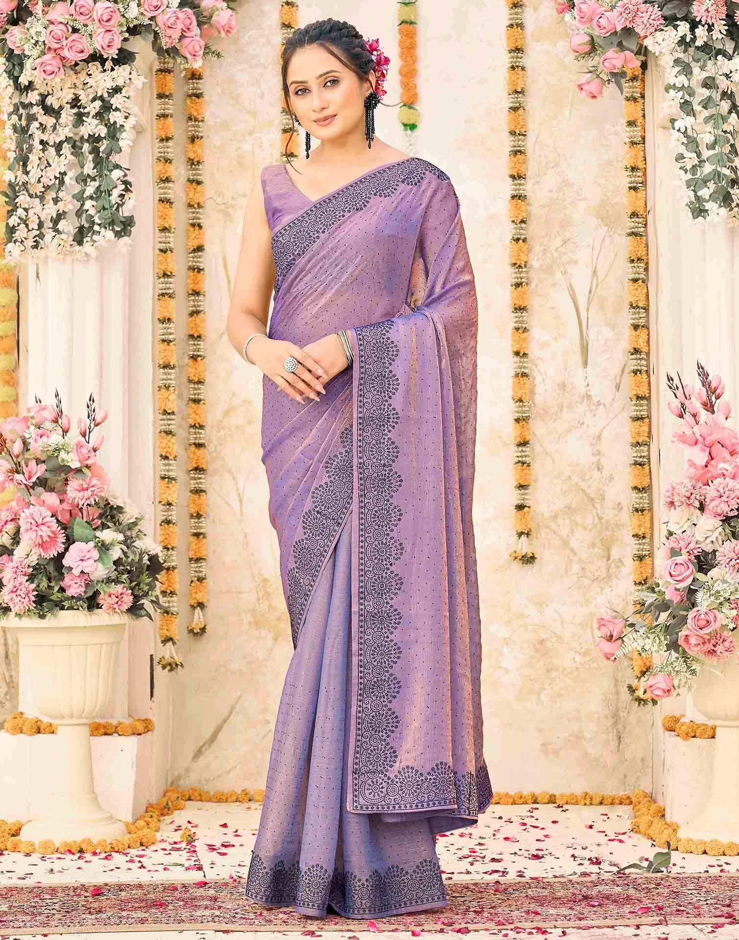 Lavender Shimmer Stone Work Swarovski Saree