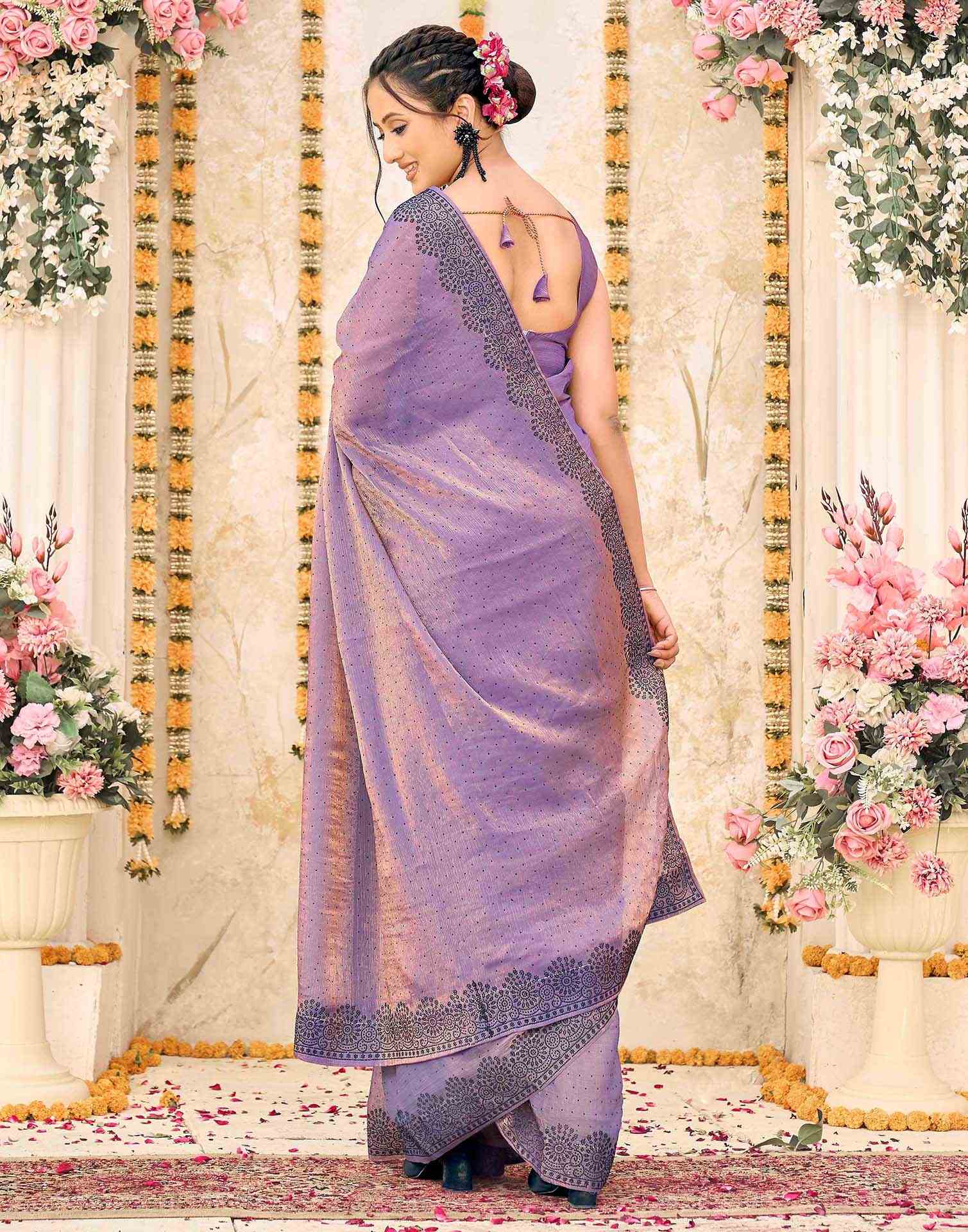 Lavender Shimmer Stone Work Swarovski Saree - Image 6