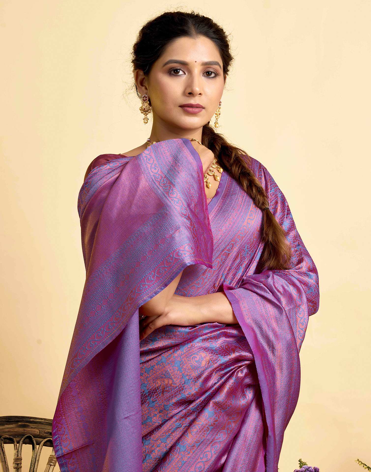 Lavender Silk Woven Kanjivaram Saree - Image 2