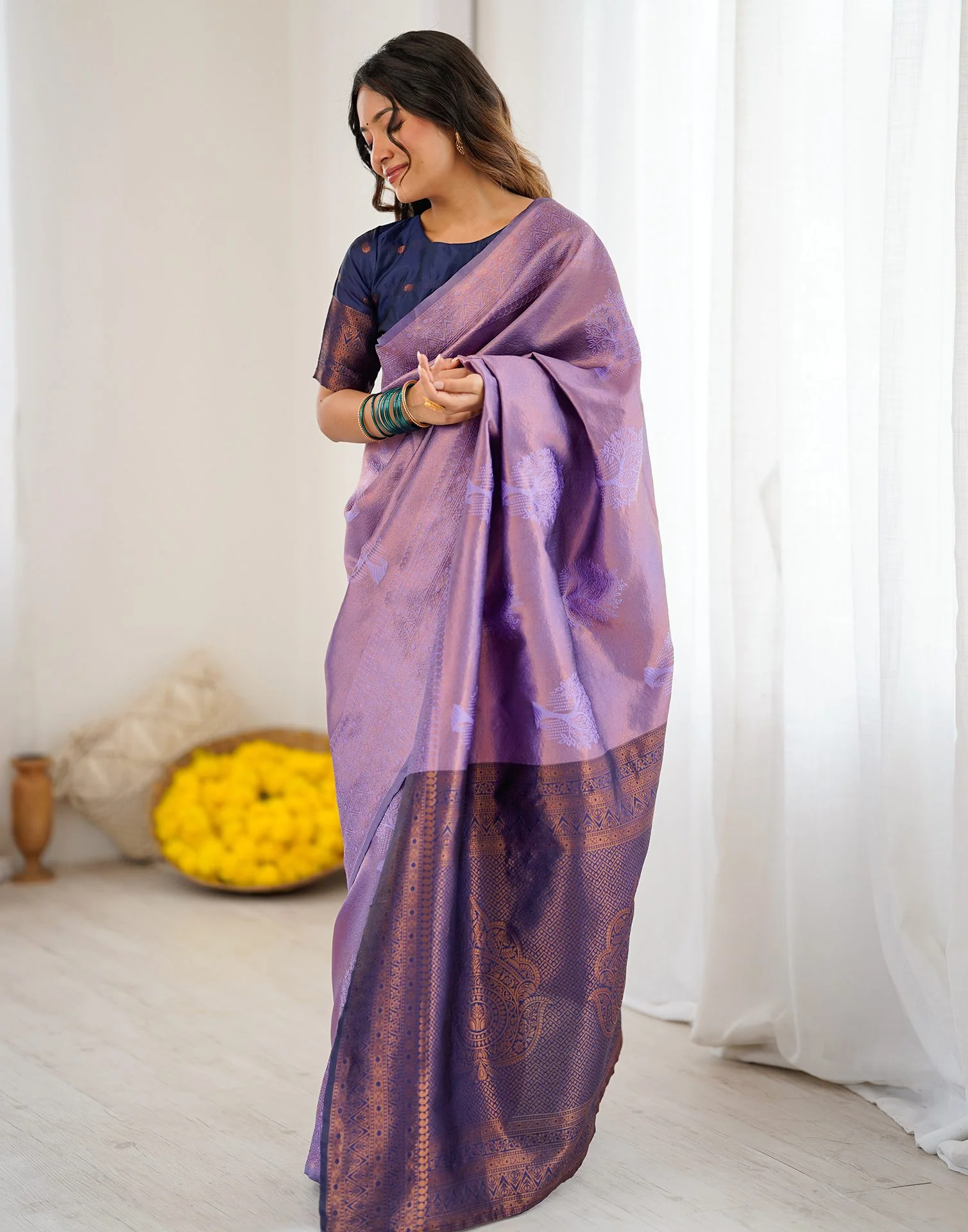 Lavender Silk Woven Saree - Image 2