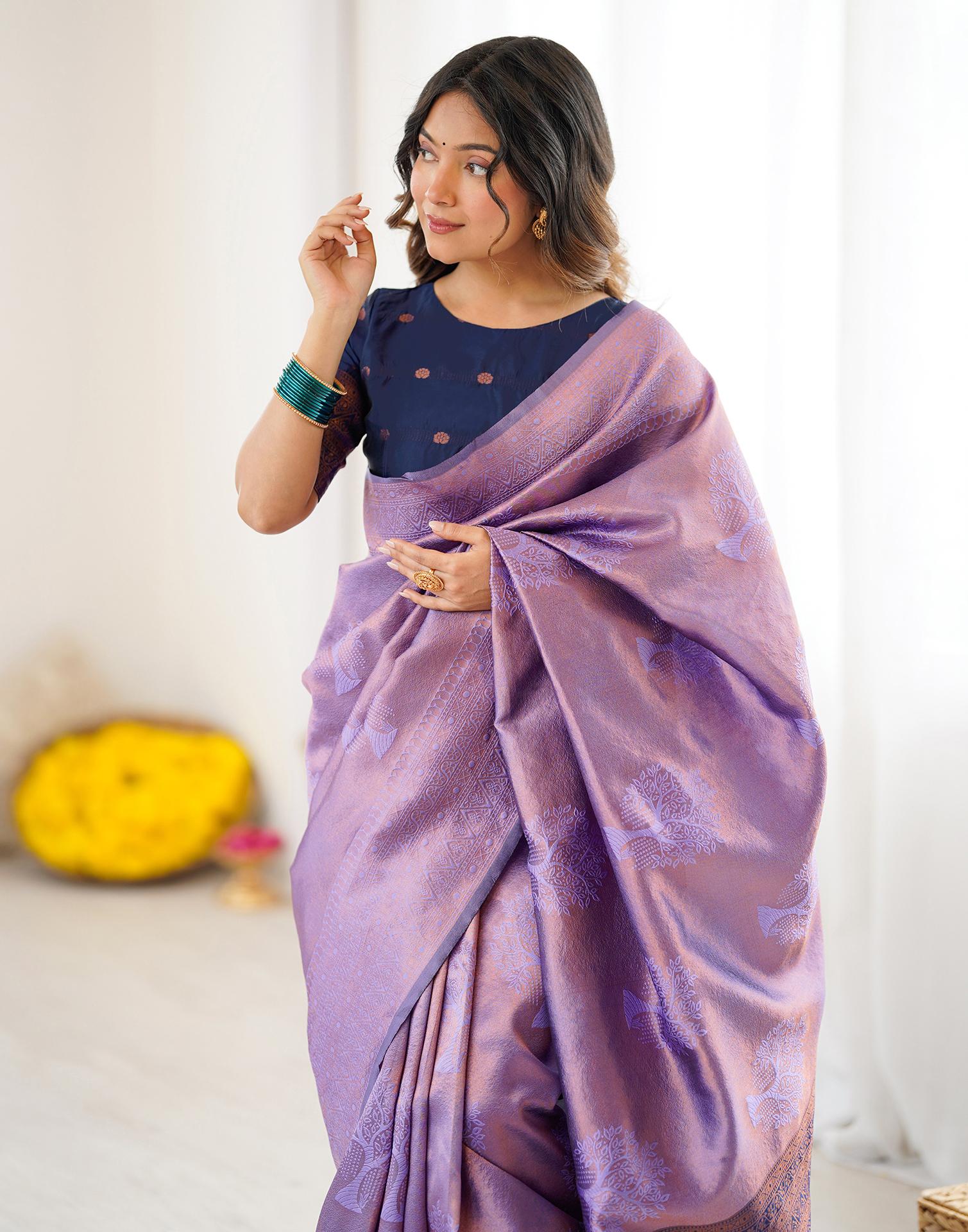 Lavender Silk Woven Saree - Image 4