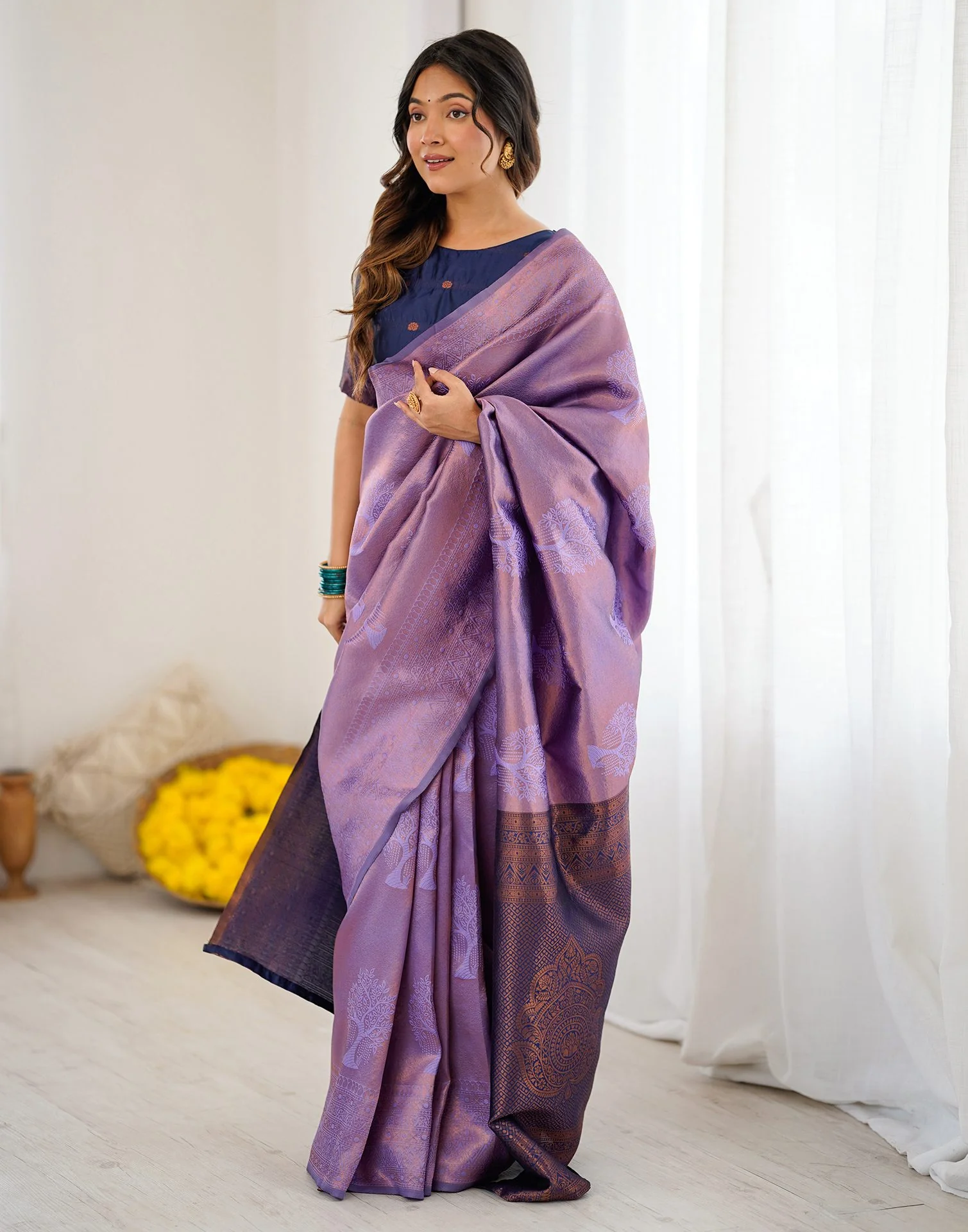 Lavender Silk Woven Saree - Image 6