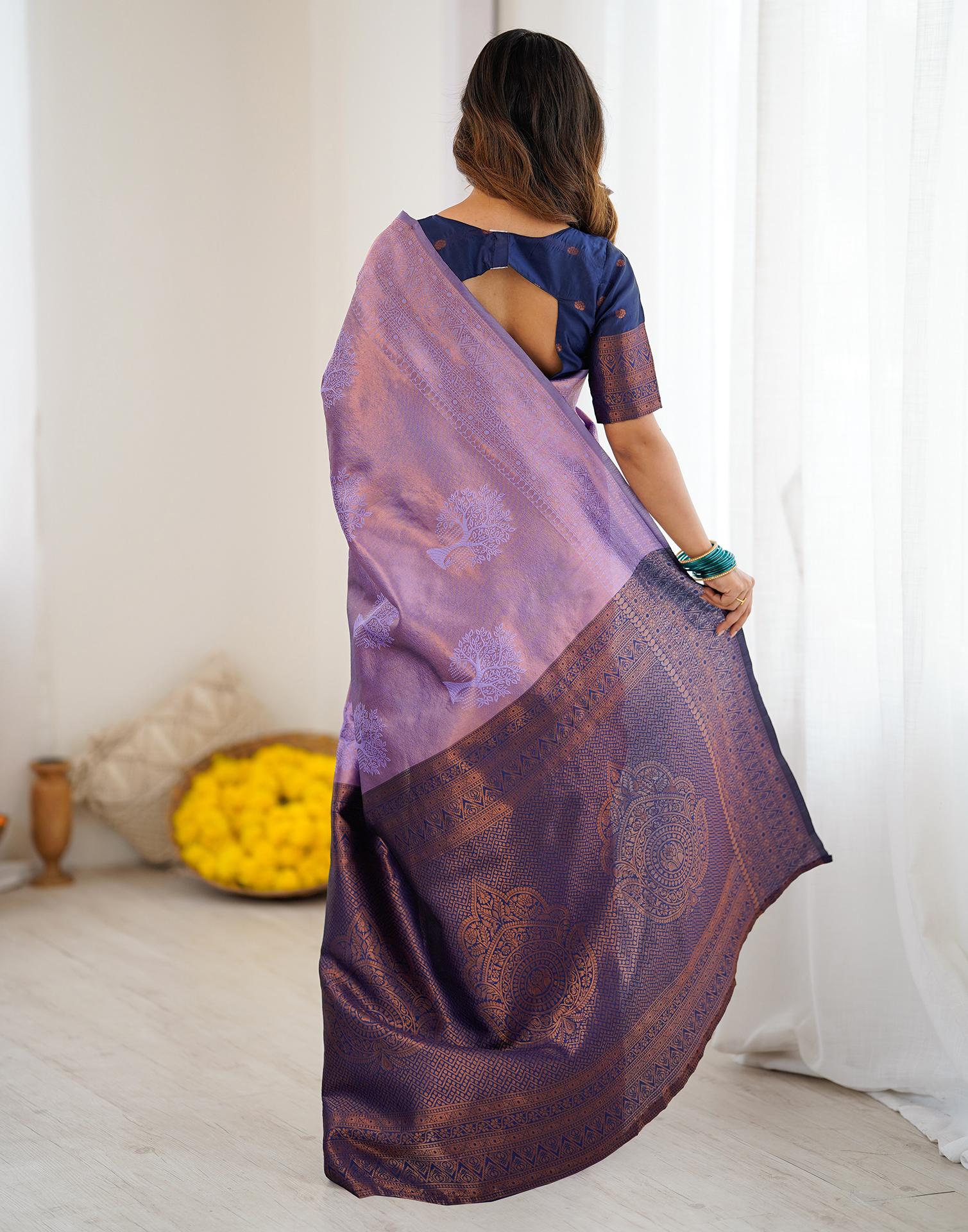 Lavender Silk Woven Saree - Image 7
