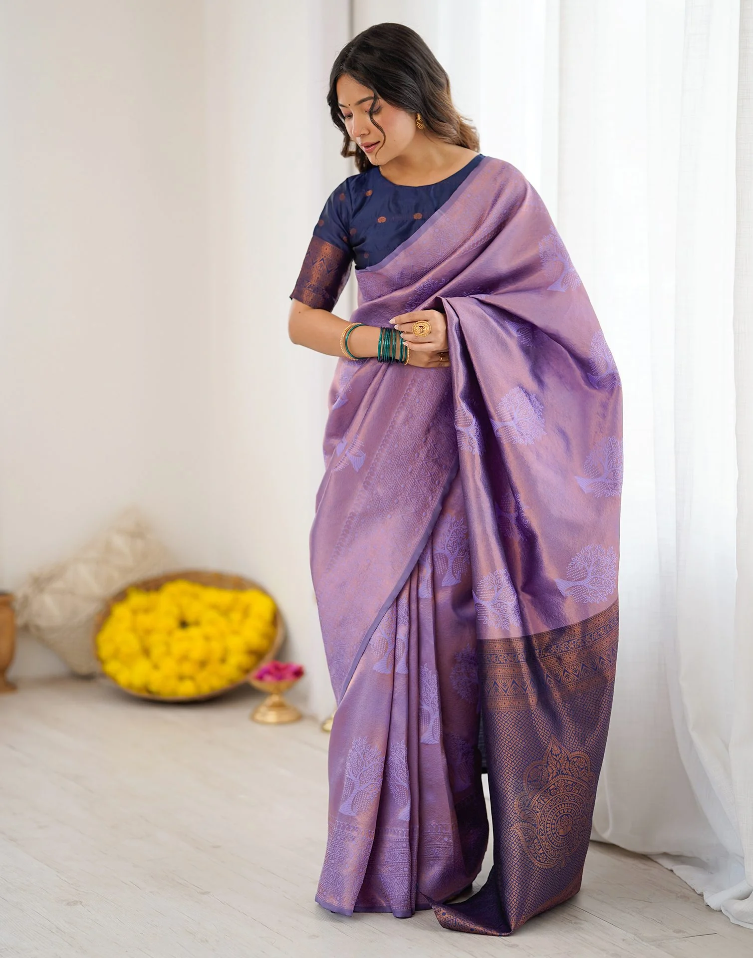 Lavender Silk Woven Saree - Image 8