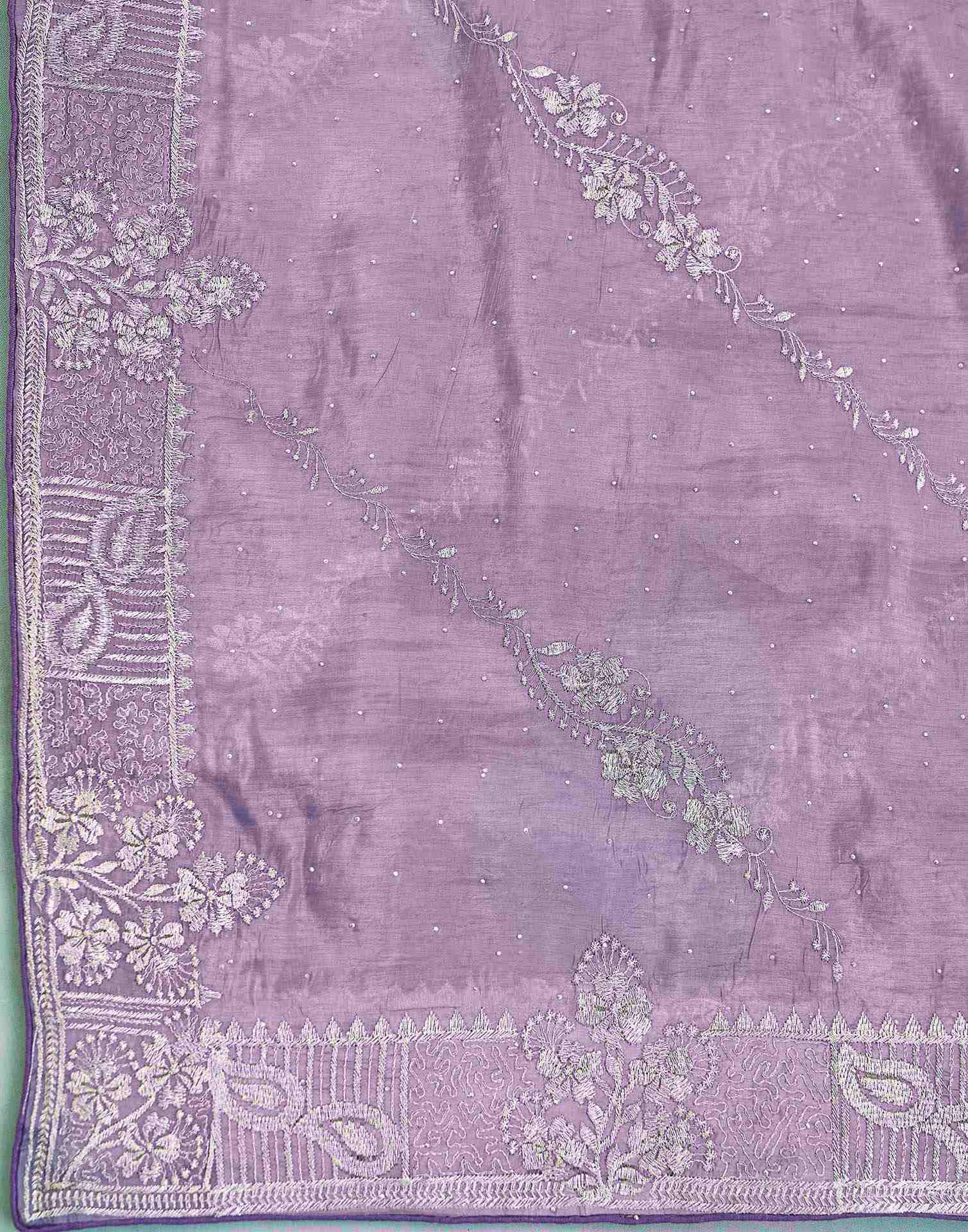 Lavender Tissue Silk Embroidery Embellished Saree - Image 8