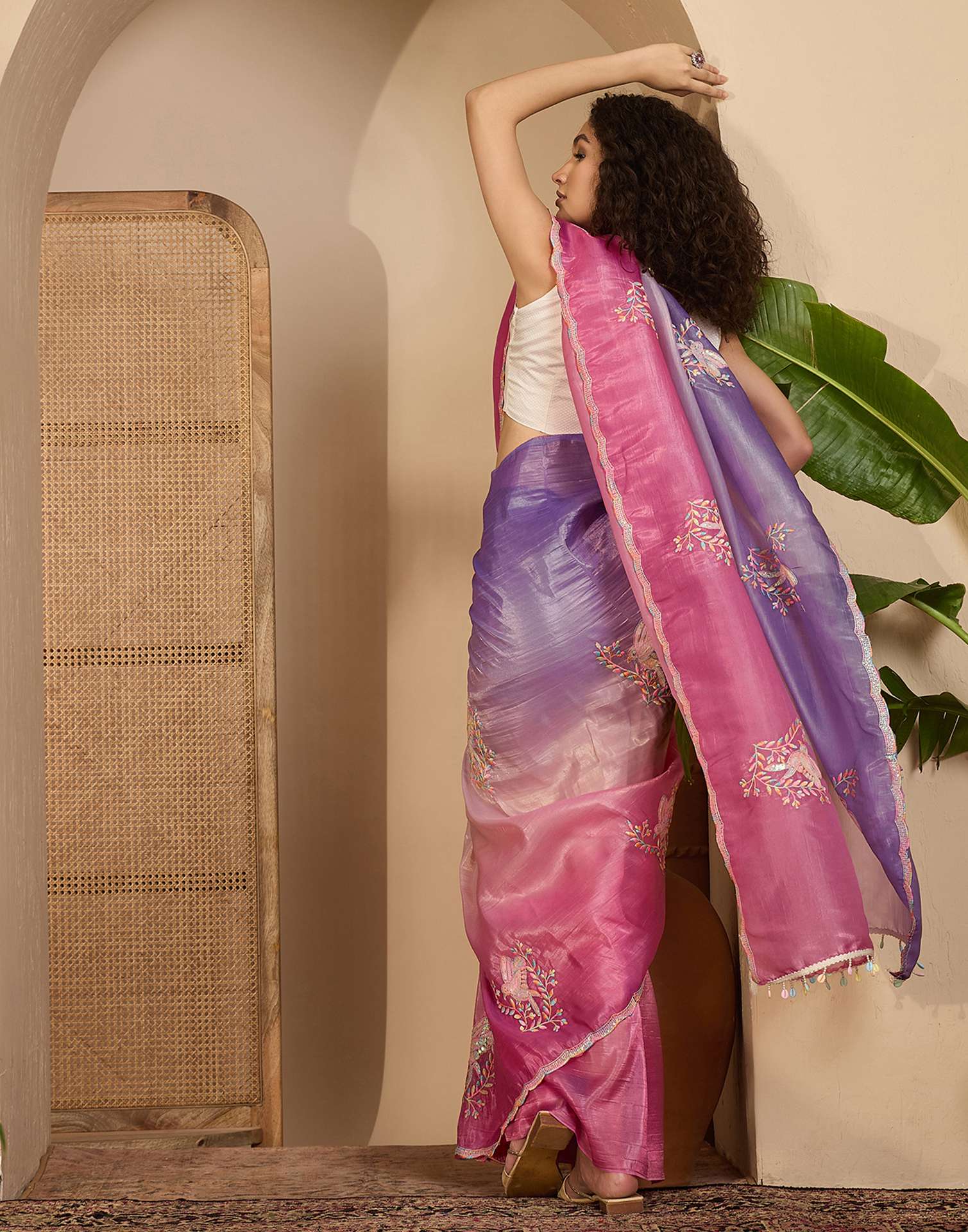 Lavender Tissue Silk Sequence Embroidery Saree - Image 6