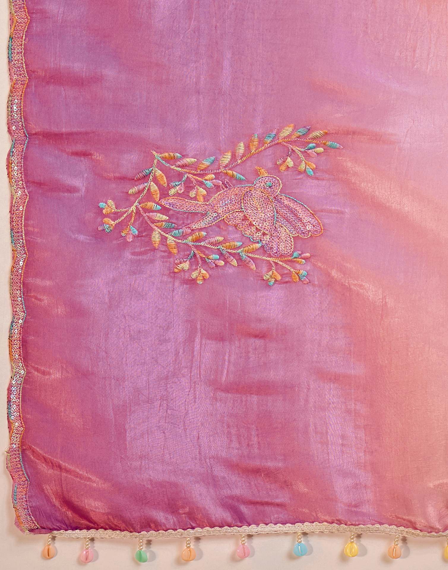 Lavender Tissue Silk Sequence Embroidery Saree - Image 9