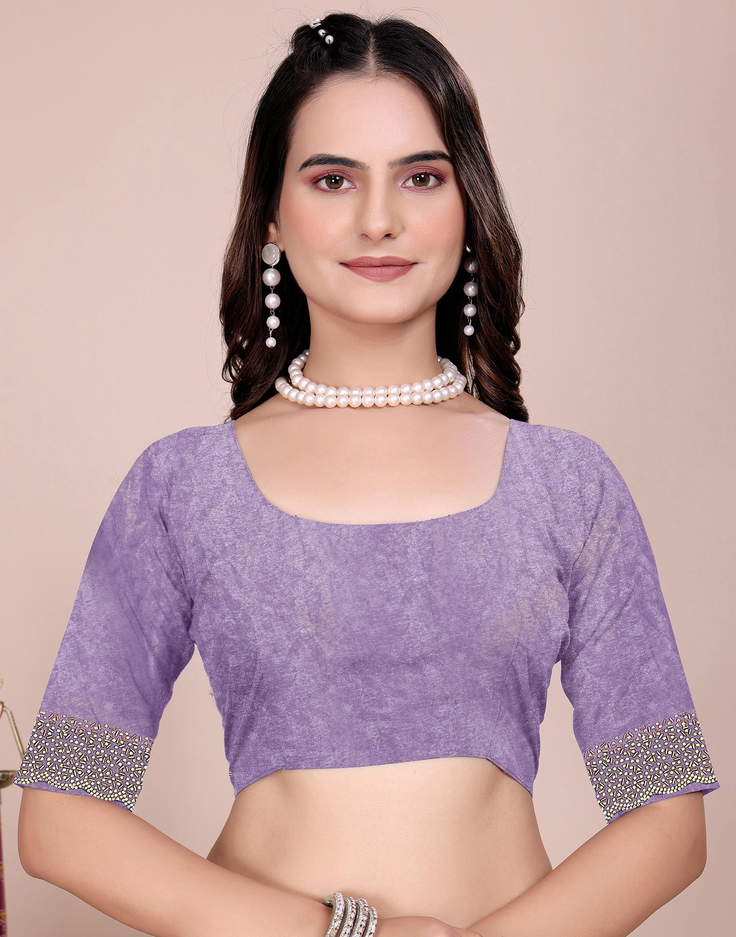Lavender Tissue Silk Stone Work Swarovski Saree - Image 6
