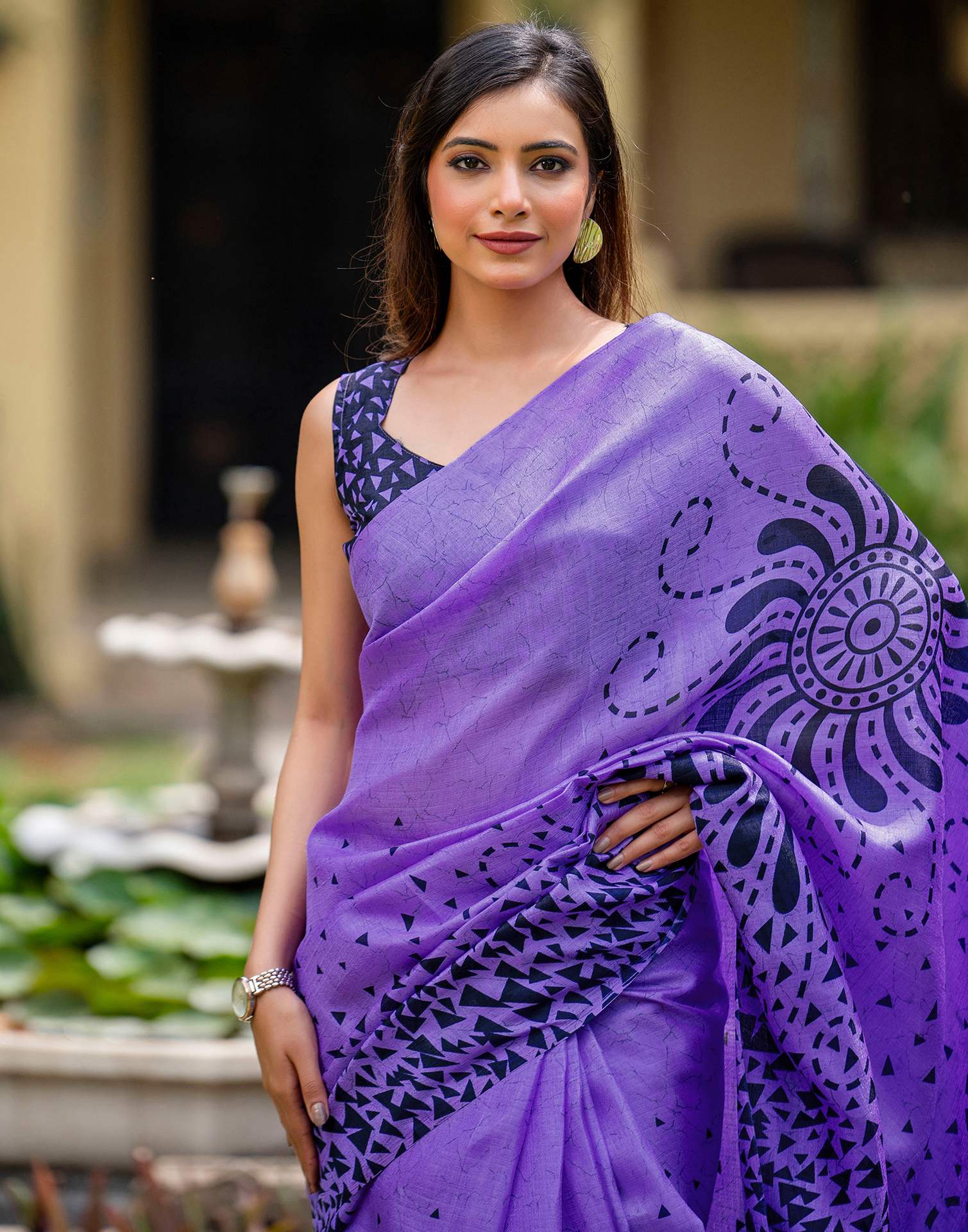 Lavender Khadi Printed Saree - Image 9