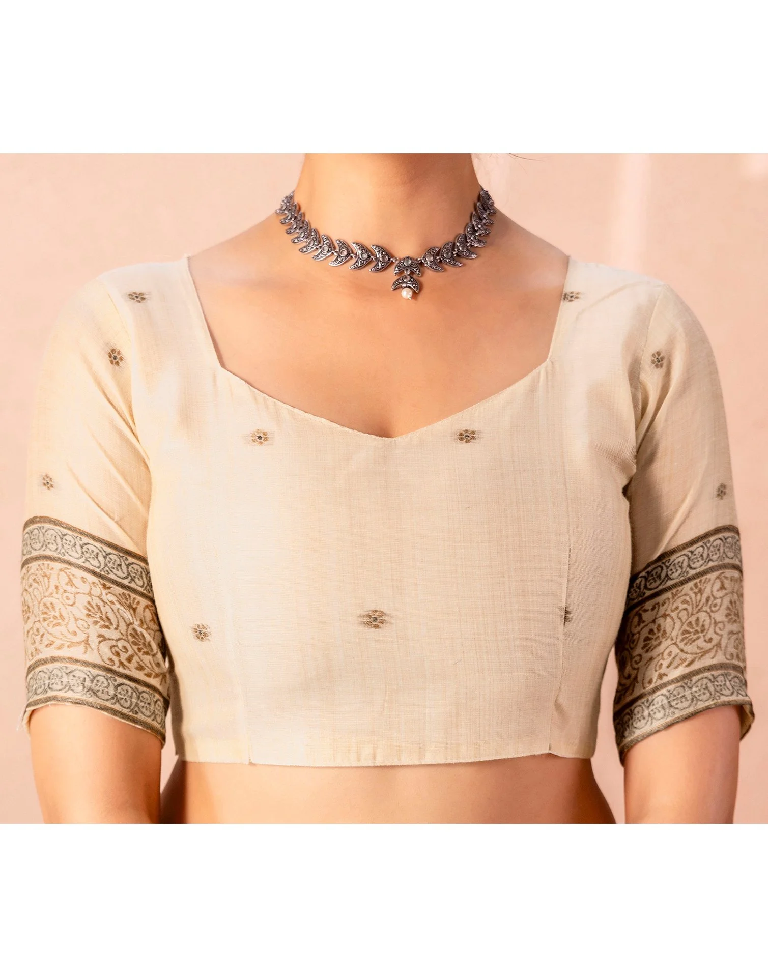 Light Beige Chanderi Cotton Woven Saree - Image 14