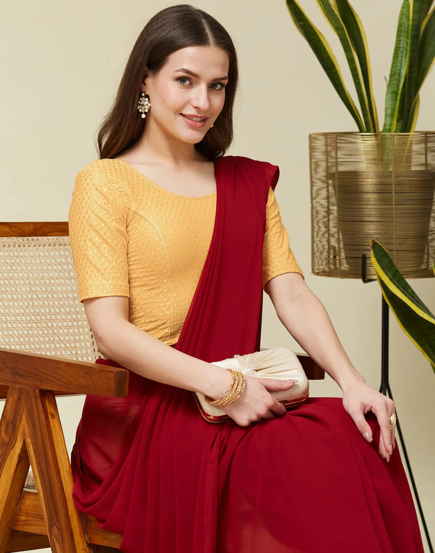 Light Beige Cotton Dyed Self Woven Blouse - Image 2