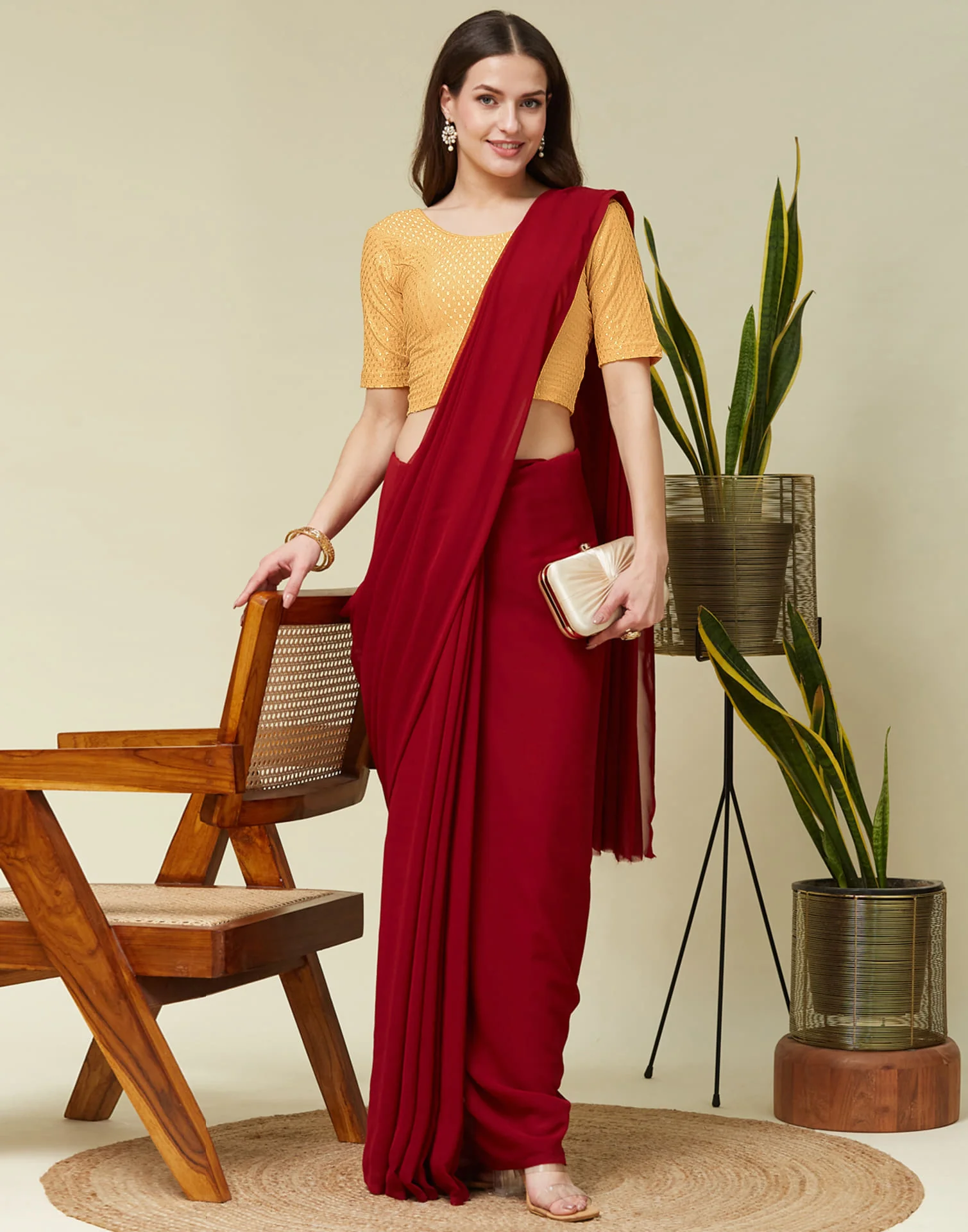 Light Beige Cotton Dyed Self Woven Blouse - Image 7