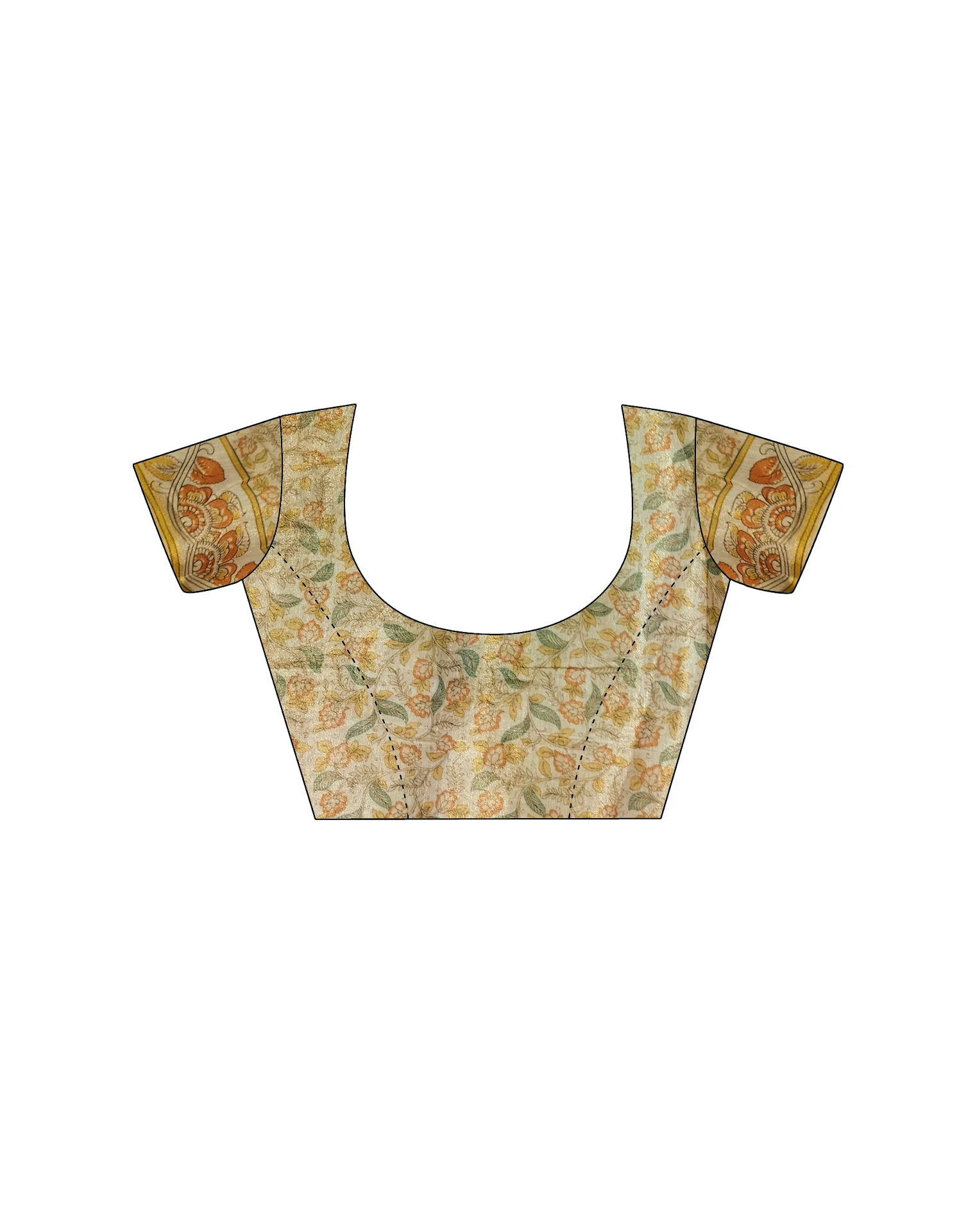 Light Beige Linen Floral Printed Saree - Image 7