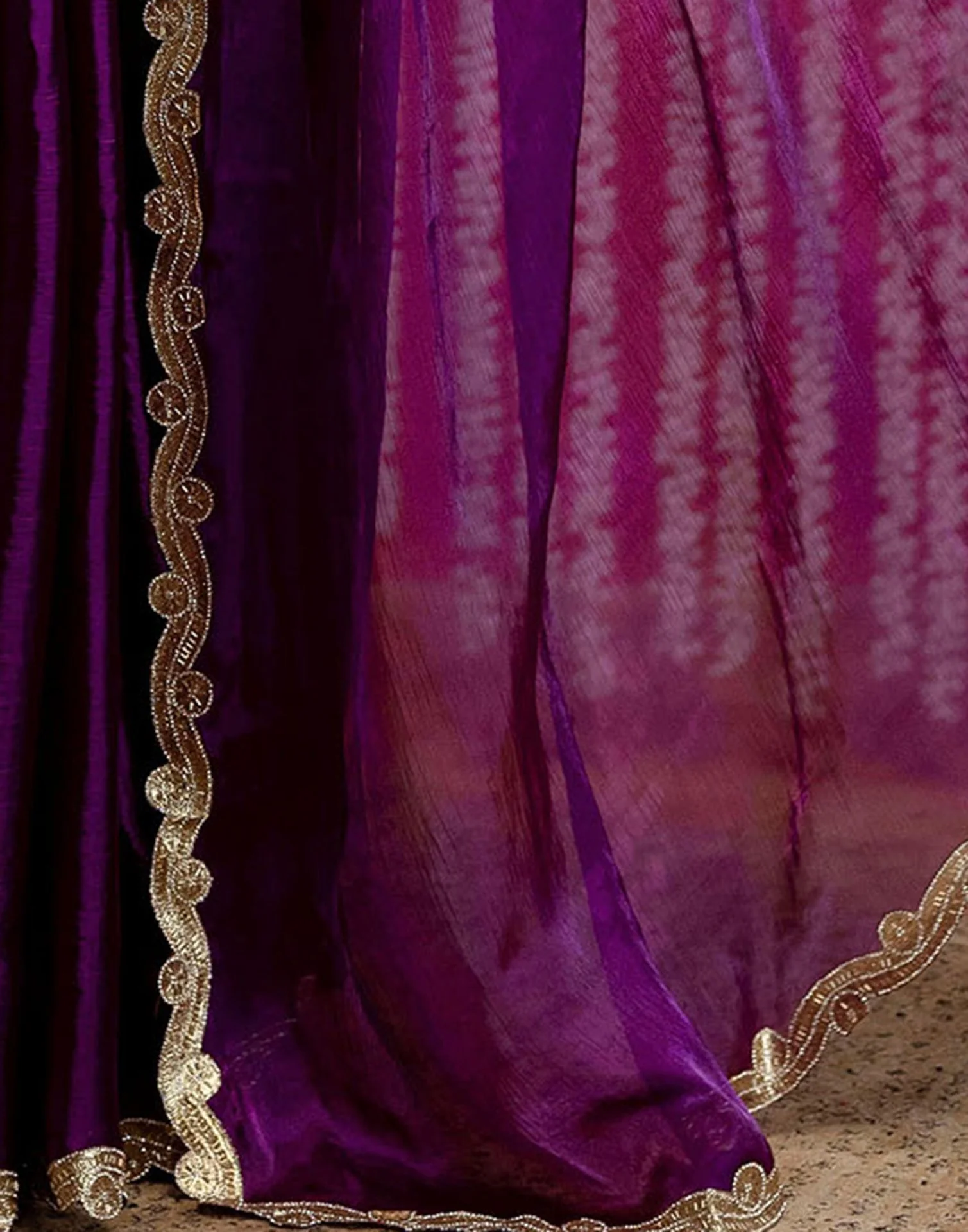 Dark Purple Shimmer Lace Saree - Image 9