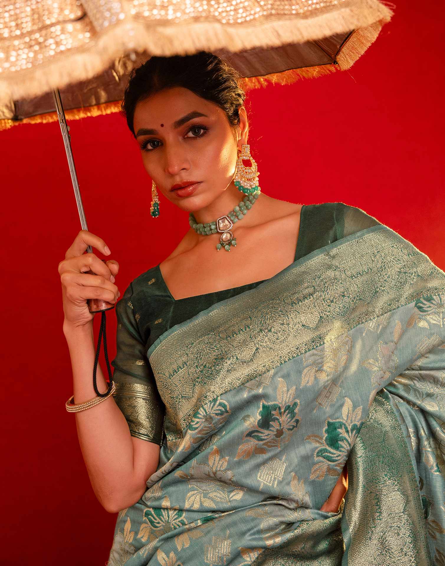 Light Blue Chanderi Cotton Woven Banarasi Saree - Image 2