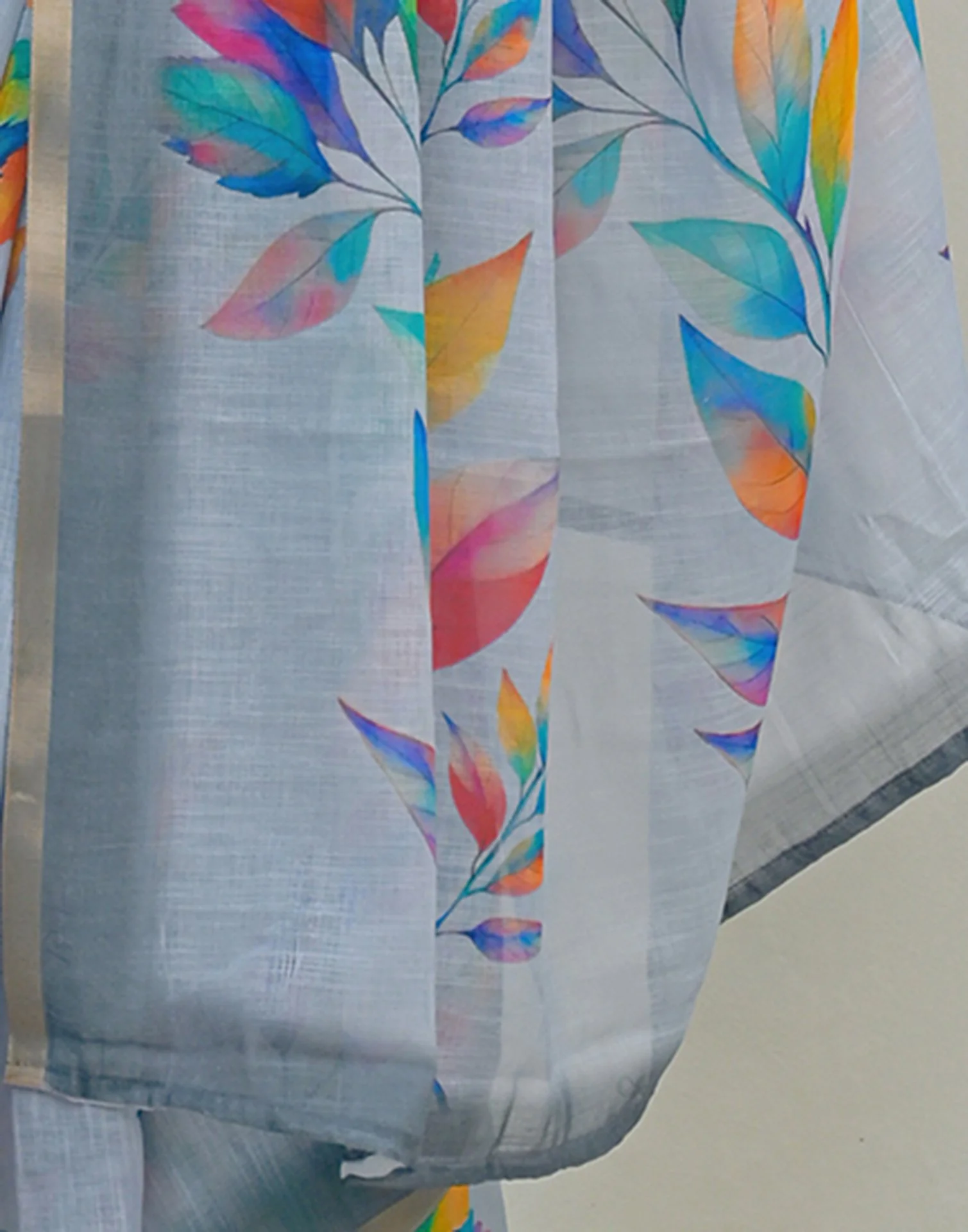 Light Blue Linen Printed Saree - Image 8