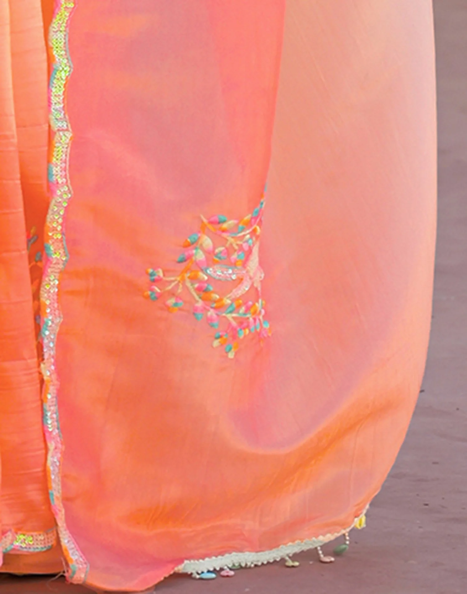 Light Blue Tissue Silk Sequence Embroidery Saree - Image 10