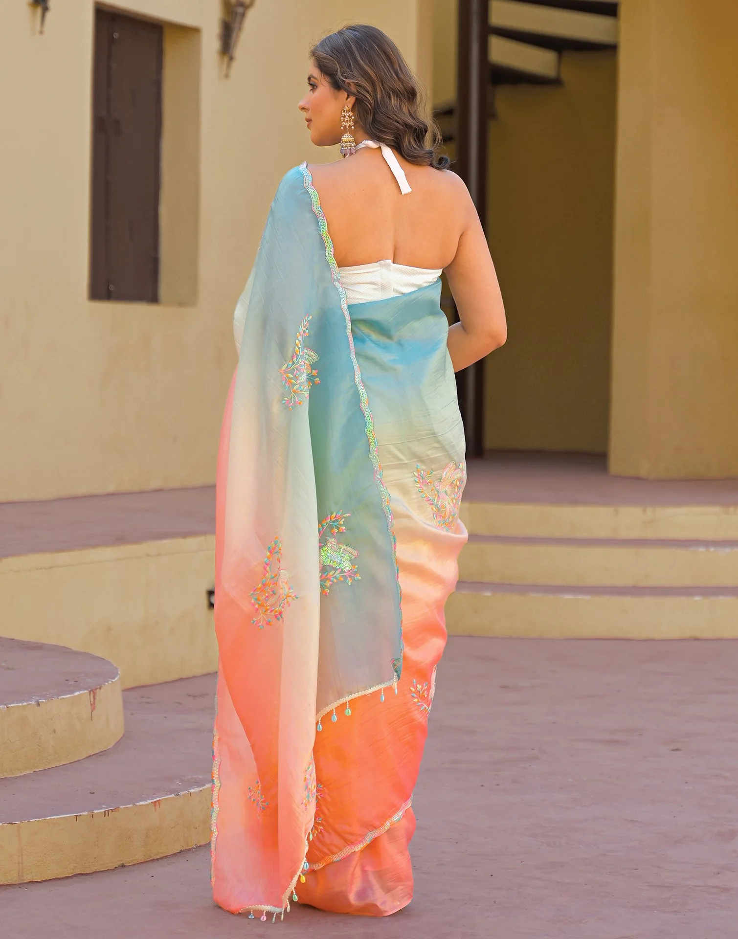 Light Blue Tissue Silk Sequence Embroidery Saree - Image 7