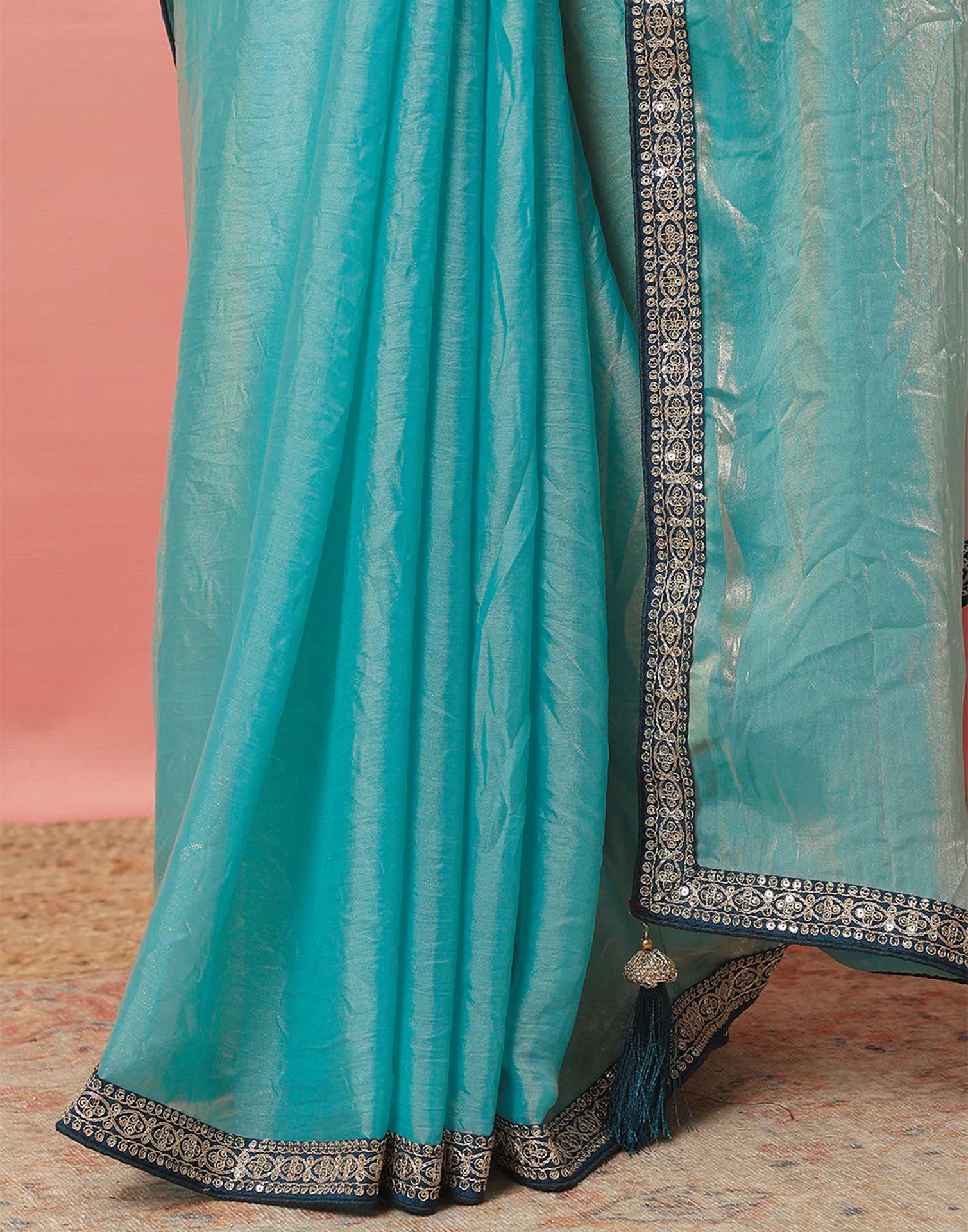 Light Blue Tissue Silk Sequence Lace Saree - Image 6