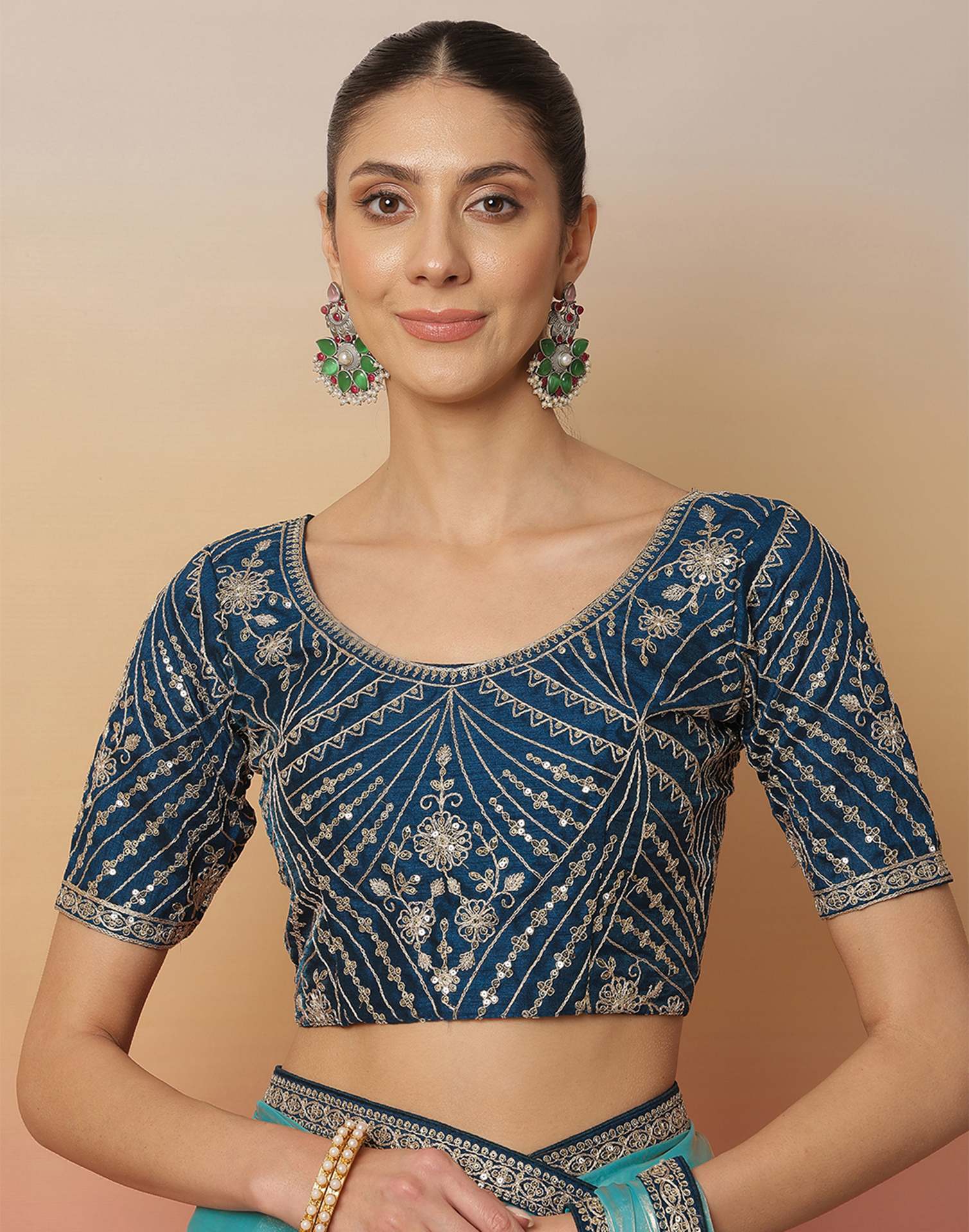 Light Blue Tissue Silk Sequence Lace Saree - Image 7