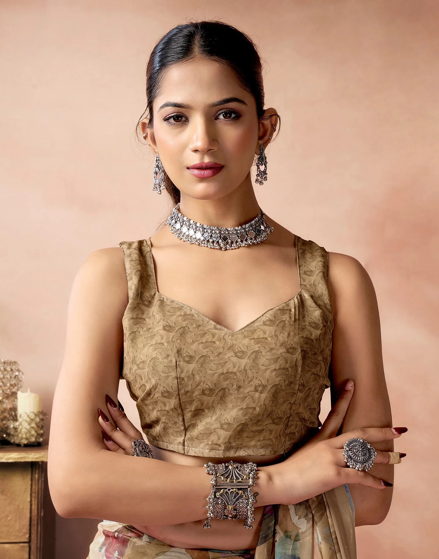 Light Brown Georgette Printed Saree - Image 8
