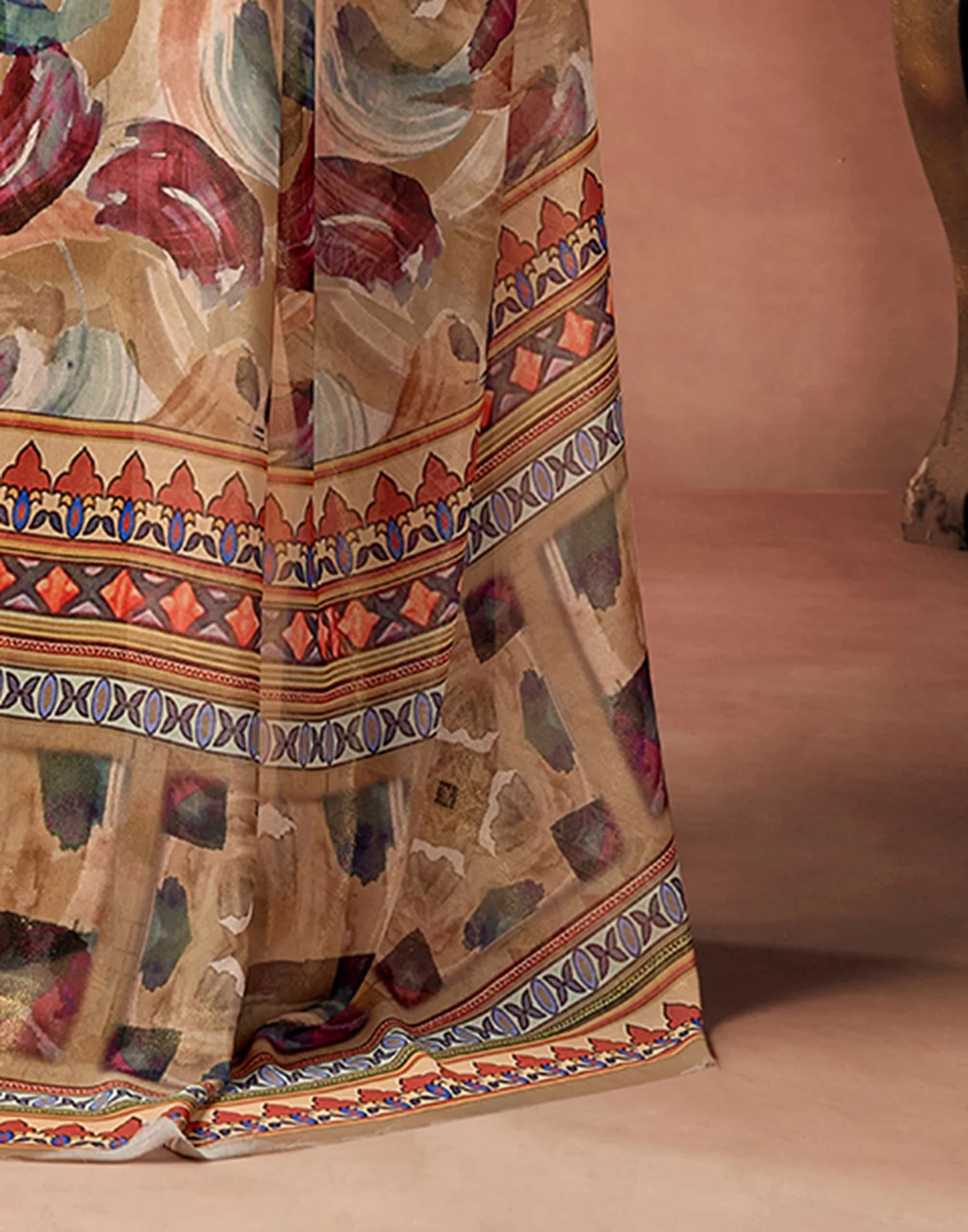 Light Brown Georgette Printed Saree - Image 9