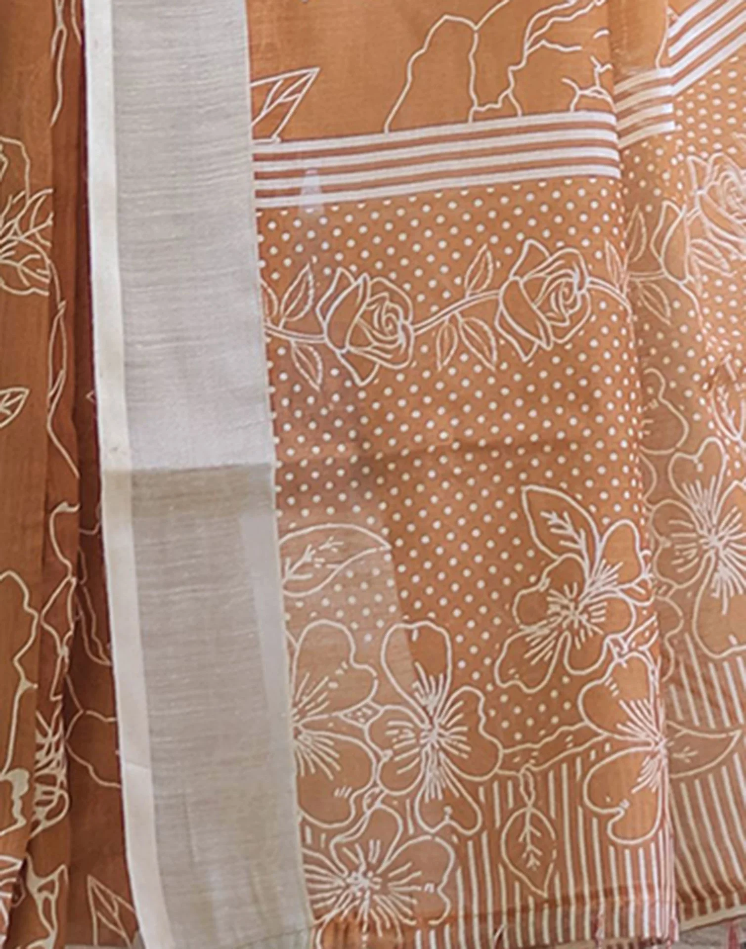 Light Brown Linen Printed Saree - Image 6