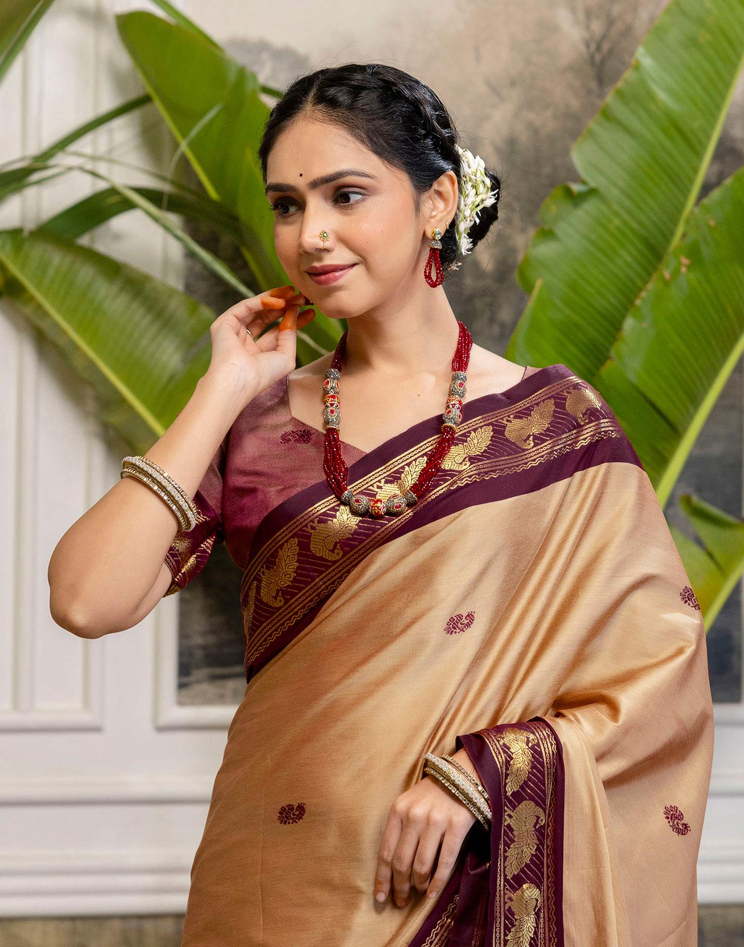 Light Brown Silk Woven Kanjivaram Saree - Image 2