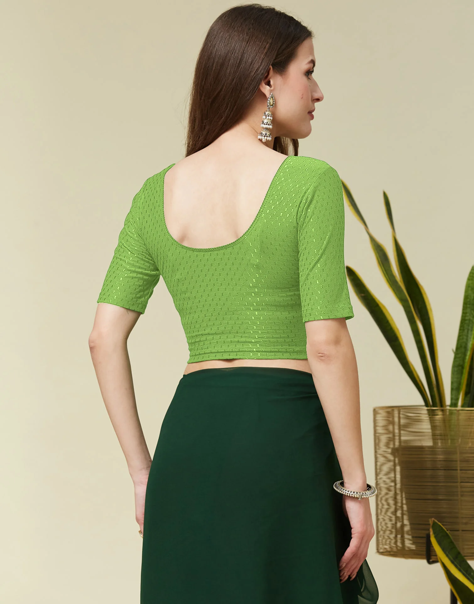Light Green Cotton Dyed Self Woven Blouse - Image 5